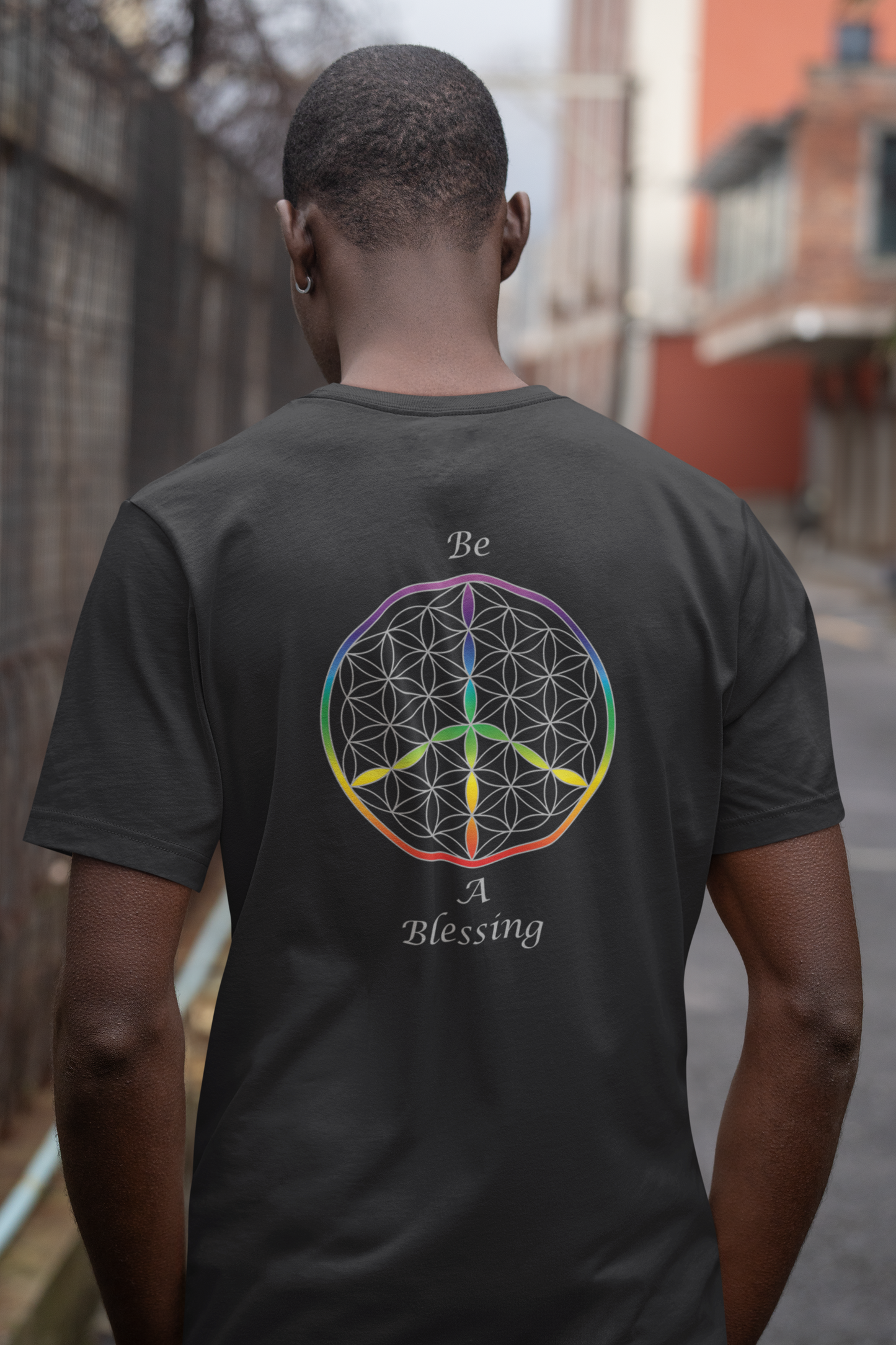 Be A Blessing Tee (back, silver text)