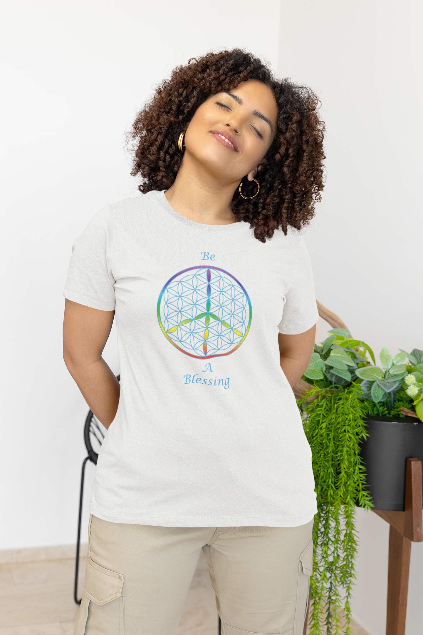 Be A Blessing Tee (front, sky blue text)
