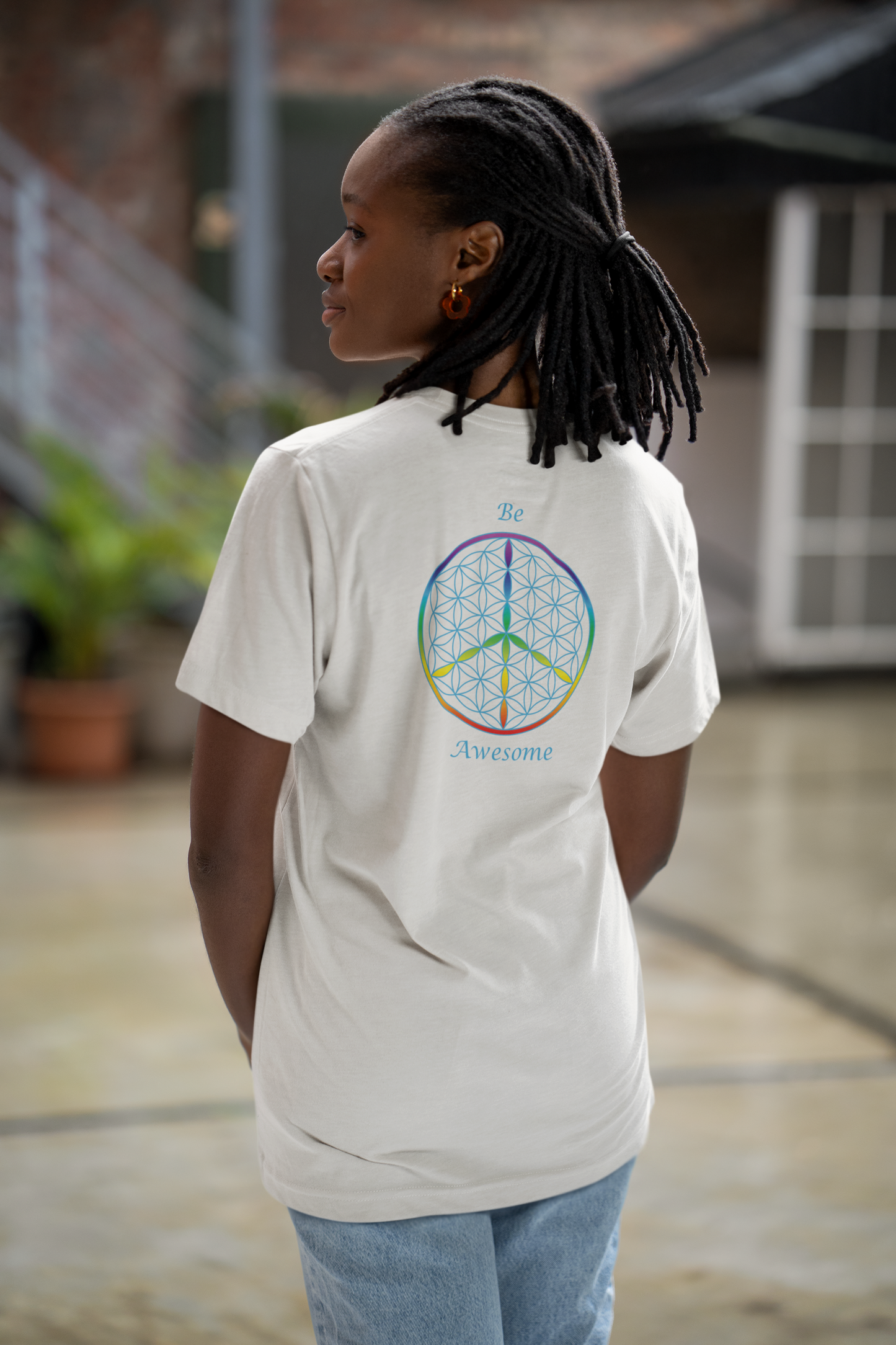 Be Awesome Tee (back, sky blue text)