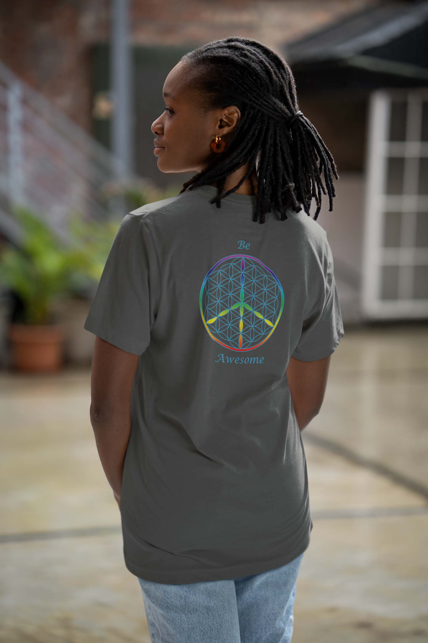 Be Awesome Tee (back, sky blue text)