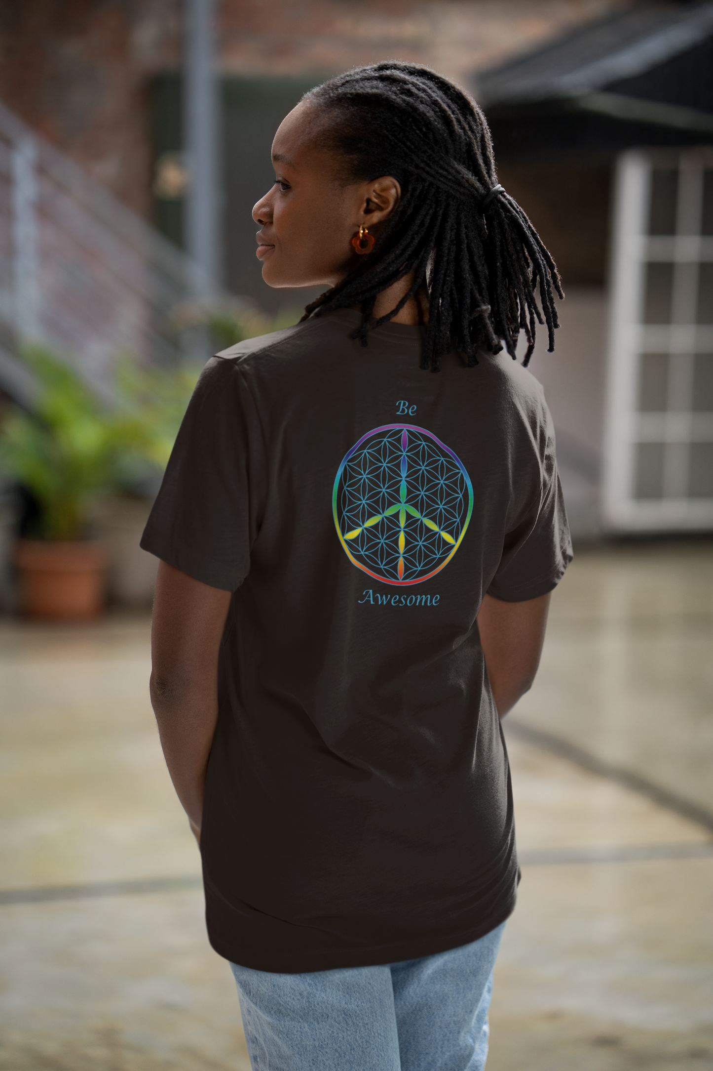 Be Awesome Tee (back, sky blue text)
