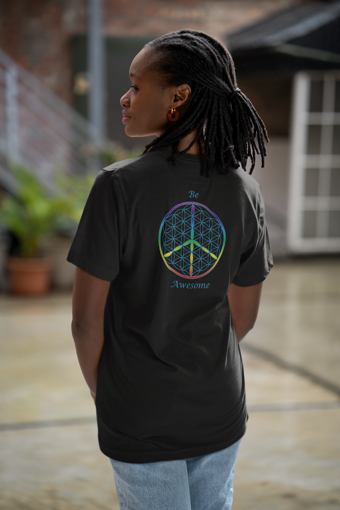 Be Awesome Tee (back, sky blue text)