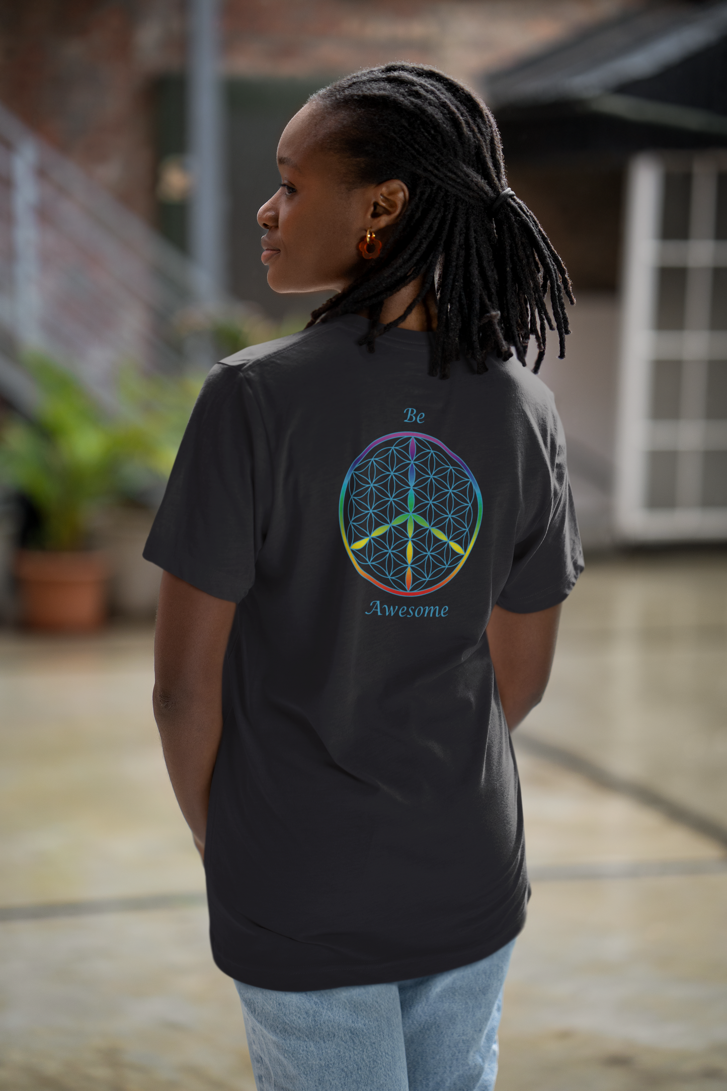 Be Awesome Tee (back, sky blue text)