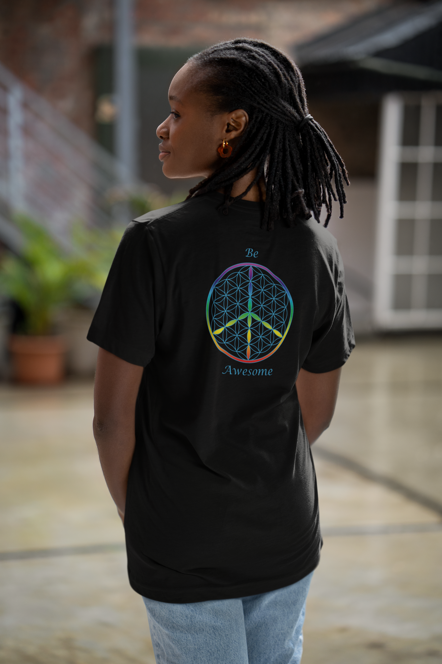 Be Awesome Tee (back, sky blue text)
