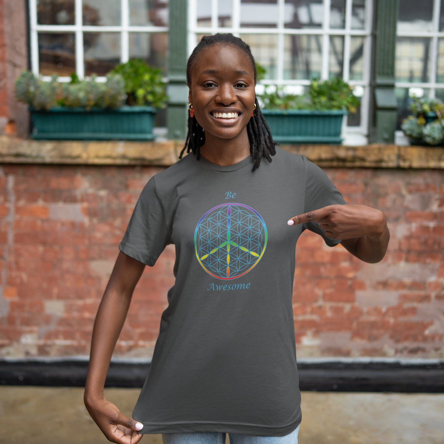 Be Awesome Tee (front, sky blue text)