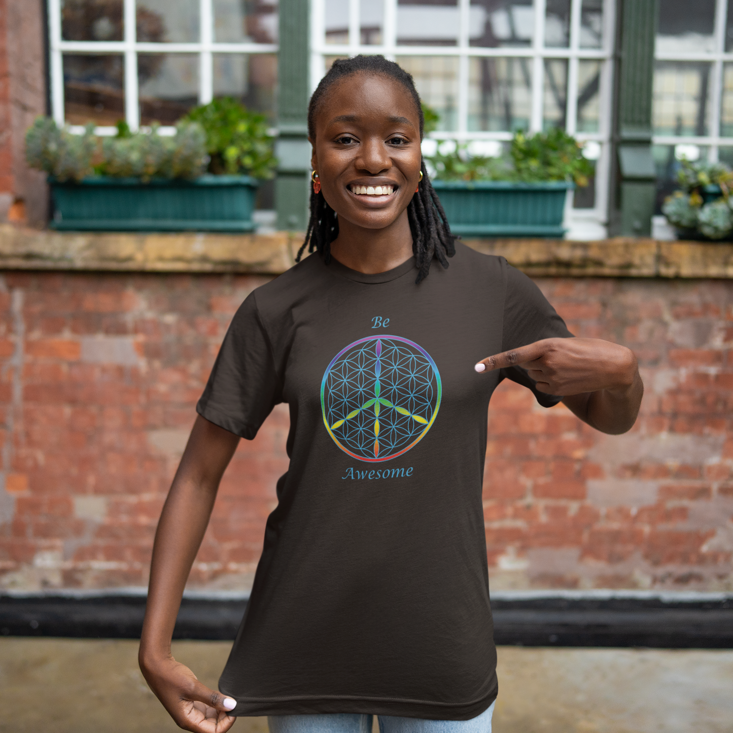 Be Awesome Tee (front, sky blue text)