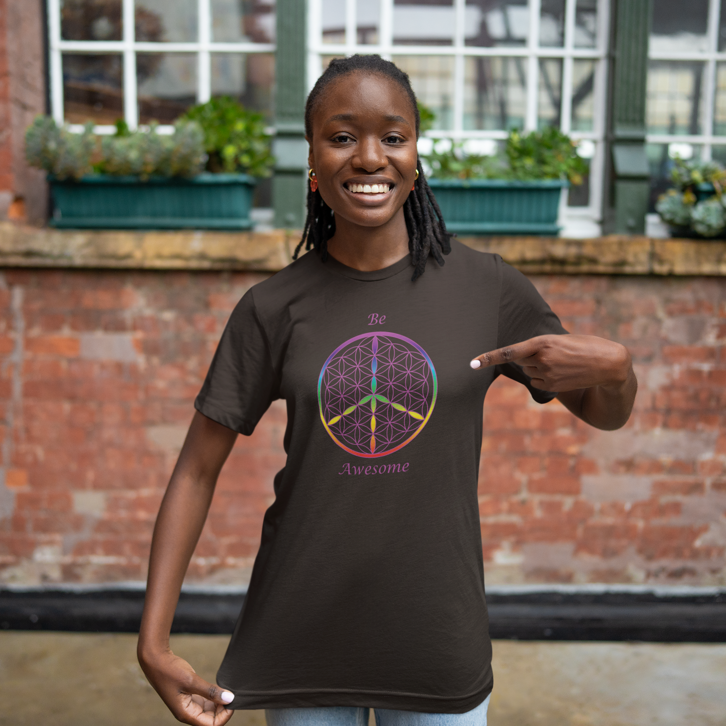 Be Awesome Tee (front, violet text)