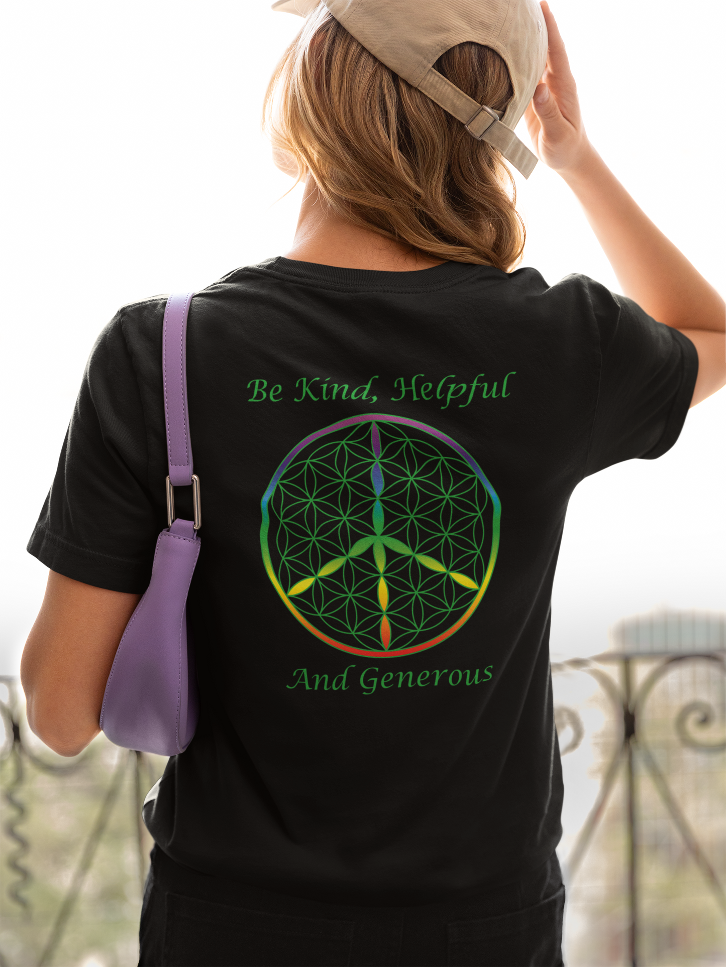 Be Kind, Helpful And Generous Tee (back, green text)