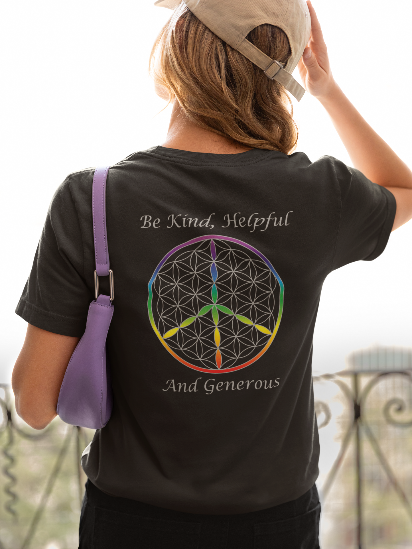 Be Kind, Helpful And Generous Tee (back, silver text)