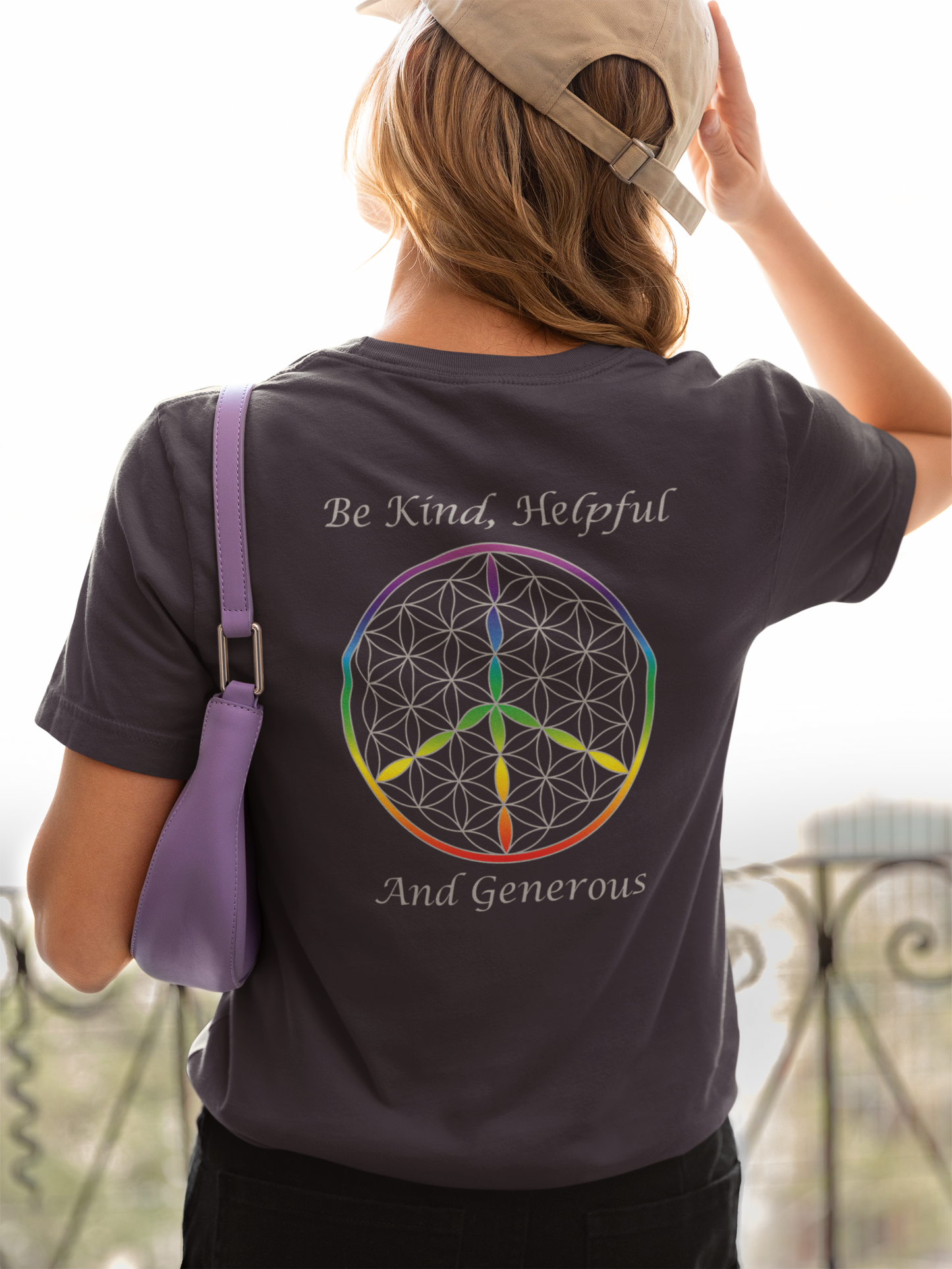Be Kind, Helpful And Generous Tee (back, silver text)