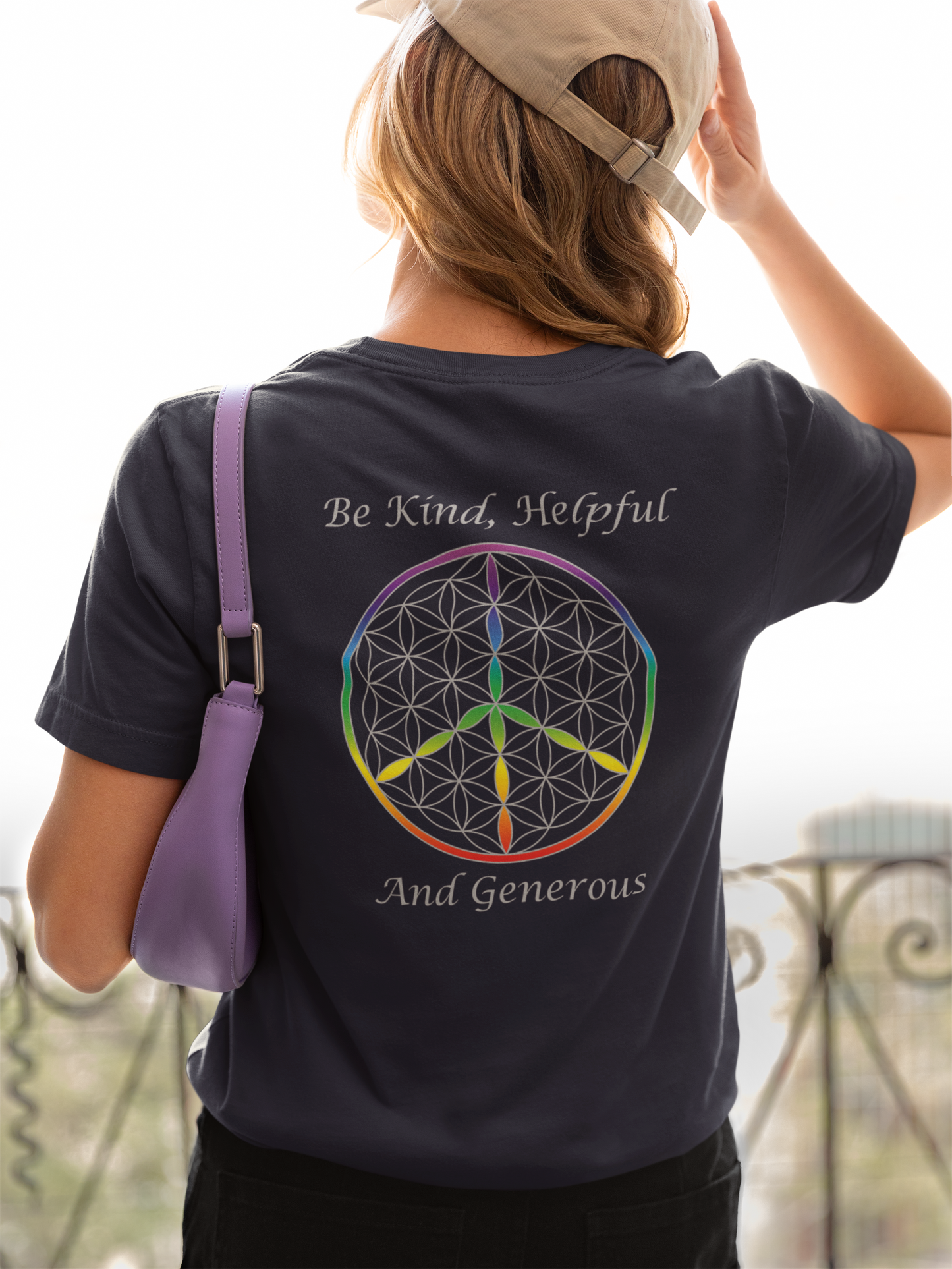 Be Kind, Helpful And Generous Tee (back, silver text)