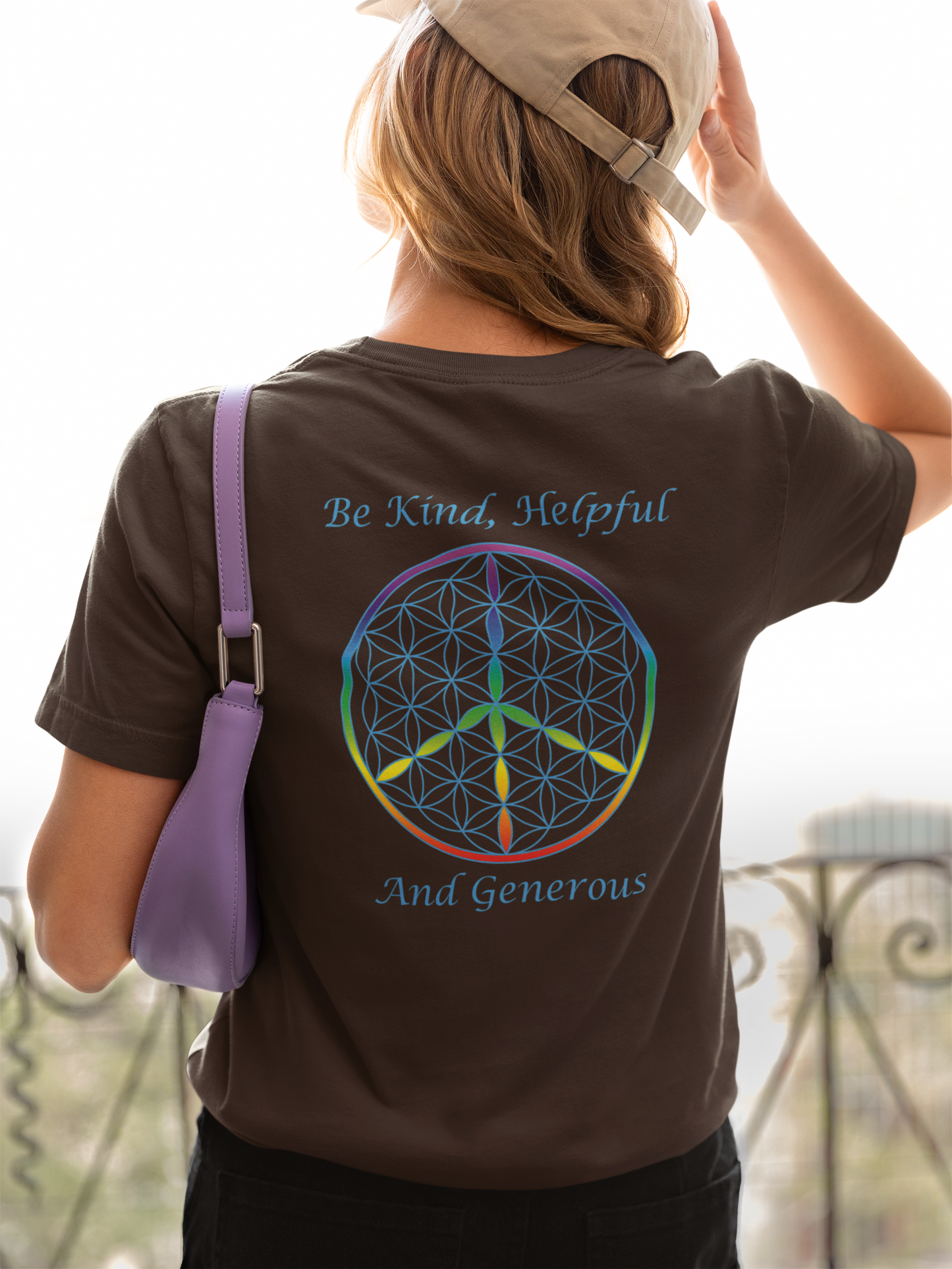 Be Kind, Helpful And Generous Tee (back, sky blue text)