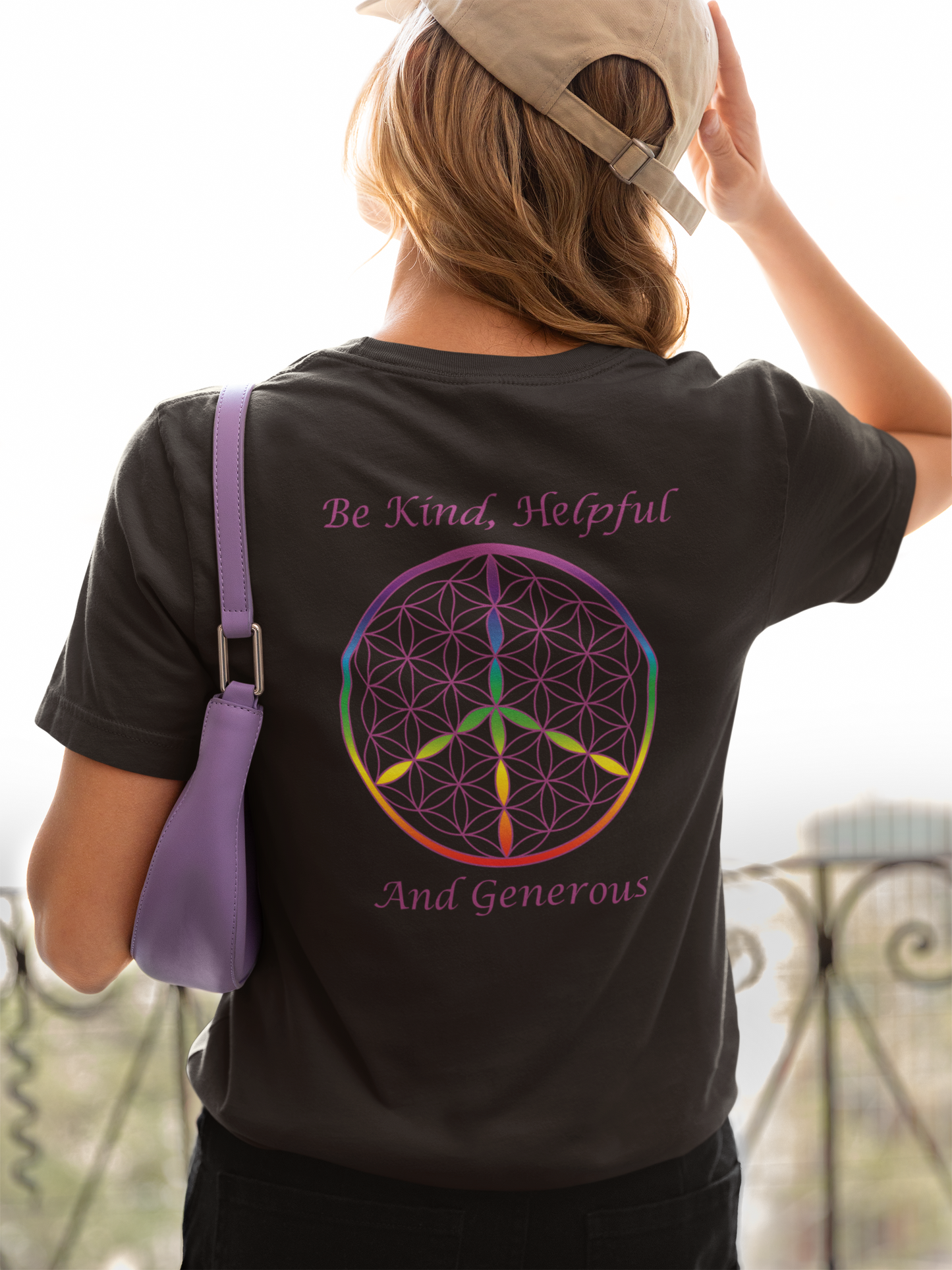 Be Kind, Helpful And Generous Tee (back, violet text)
