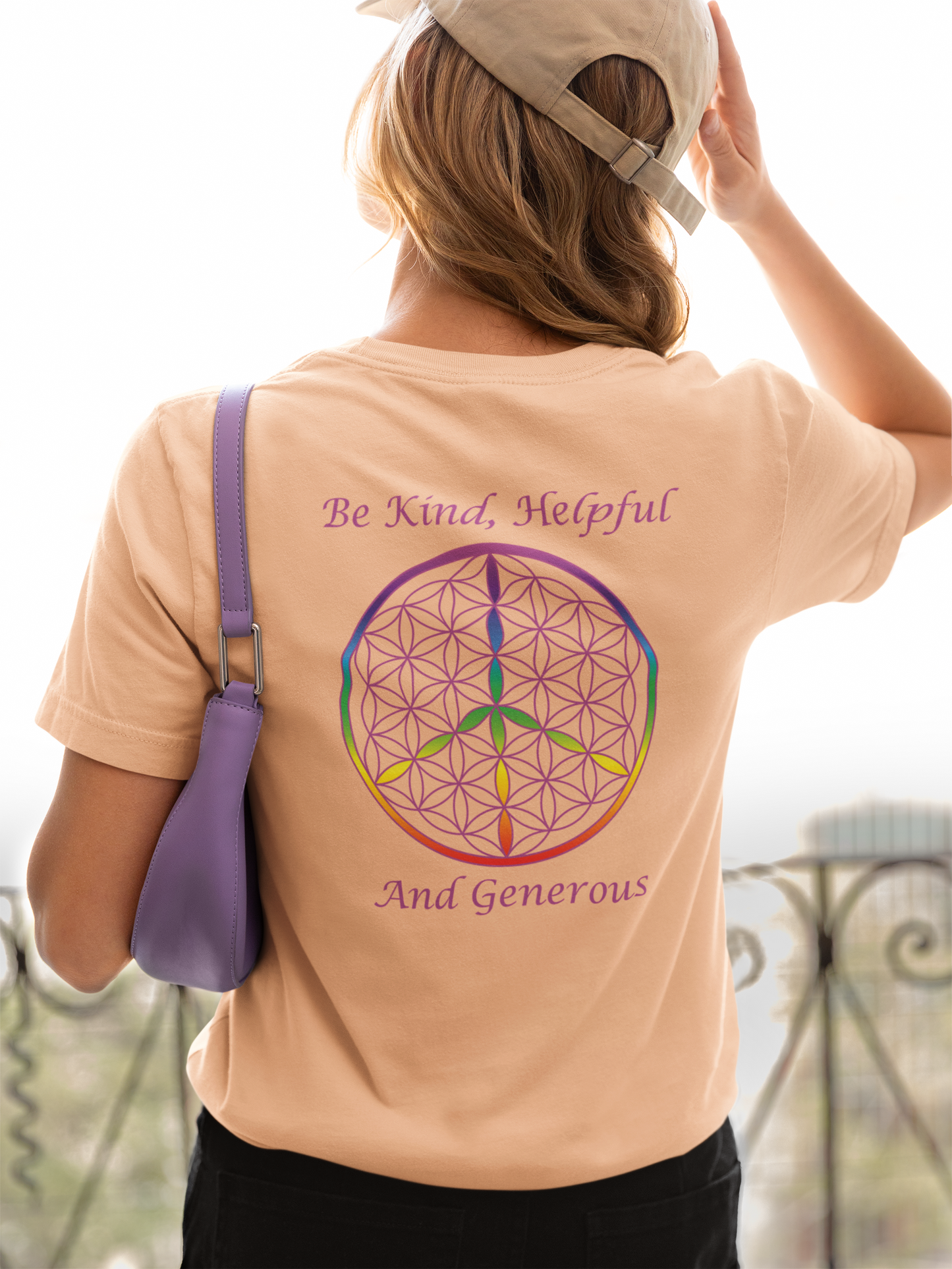 Be Kind, Helpful And Generous Tee (back, violet text)