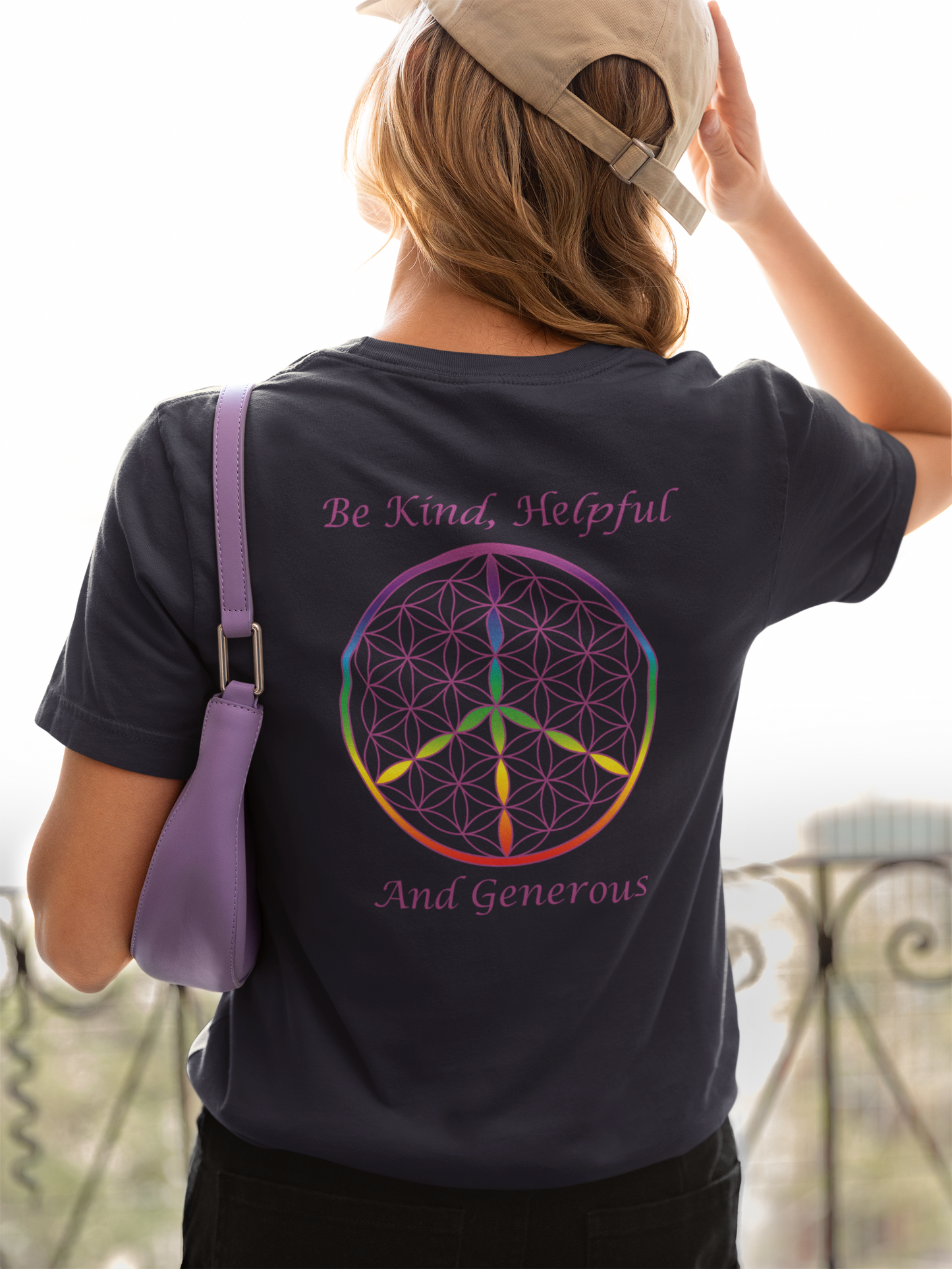 Be Kind, Helpful And Generous Tee (back, violet text)