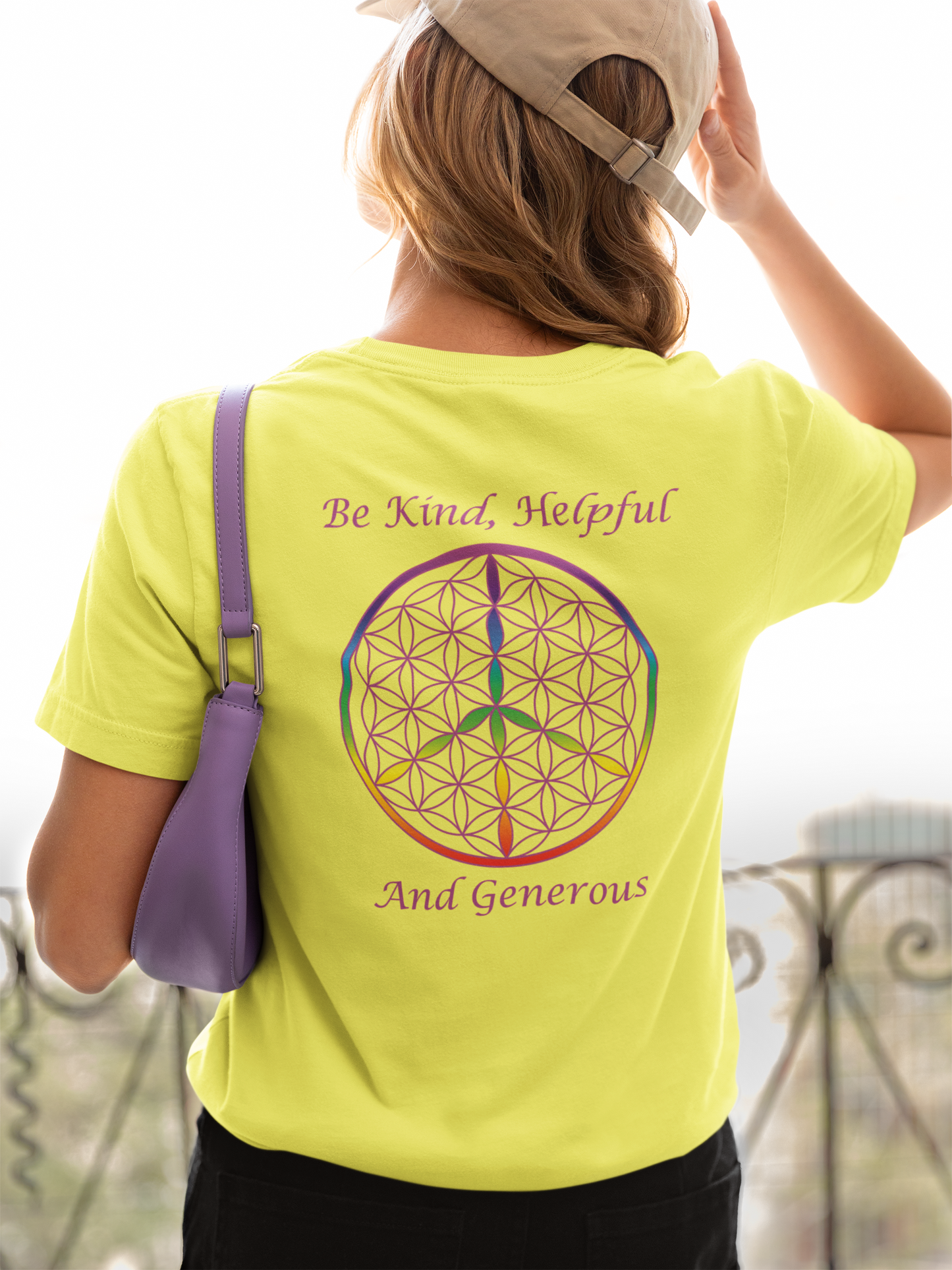 Be Kind, Helpful And Generous Tee (back, violet text)
