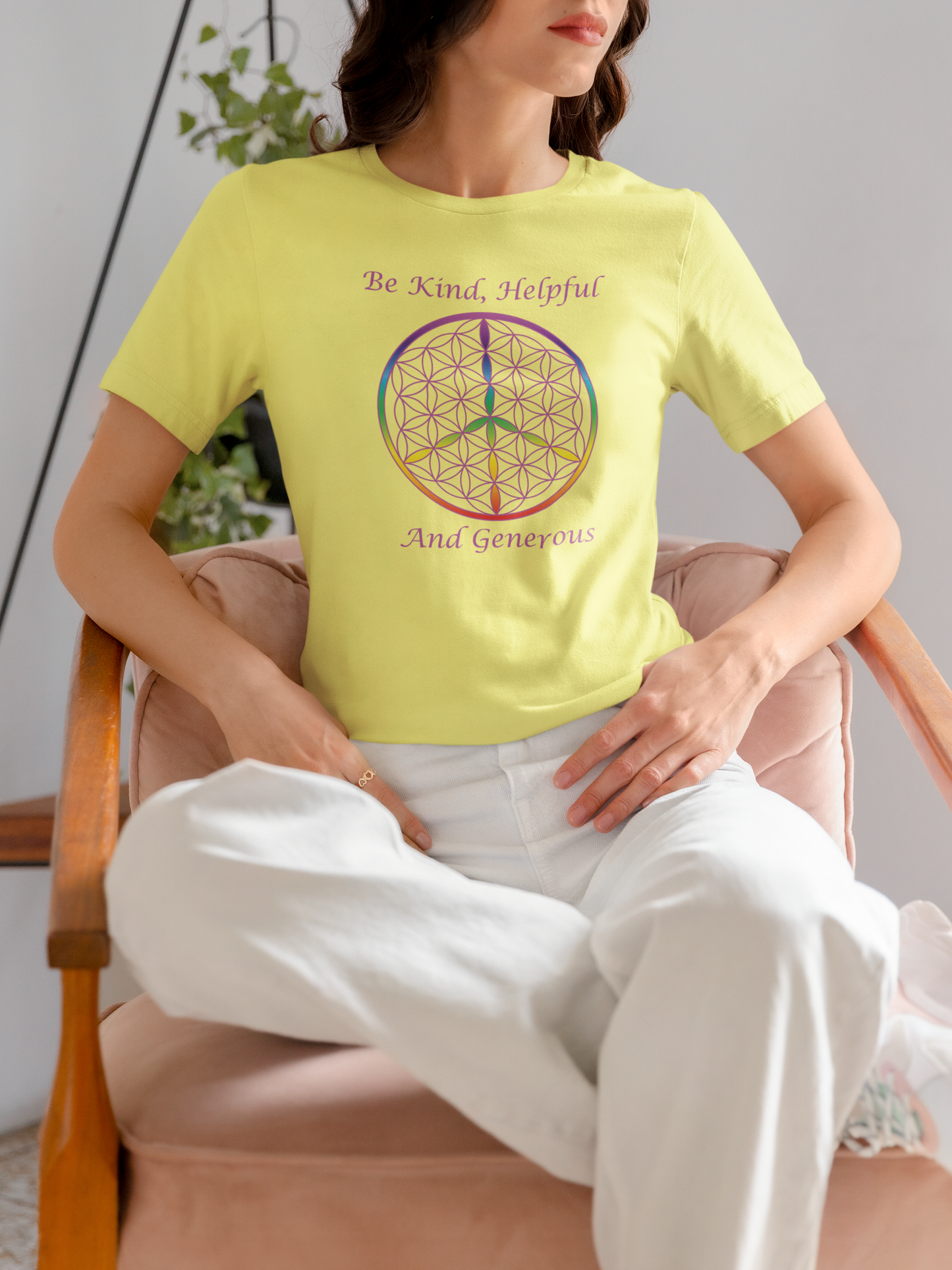 Be Kind, Helpful And Generous Tee (front, violet text)