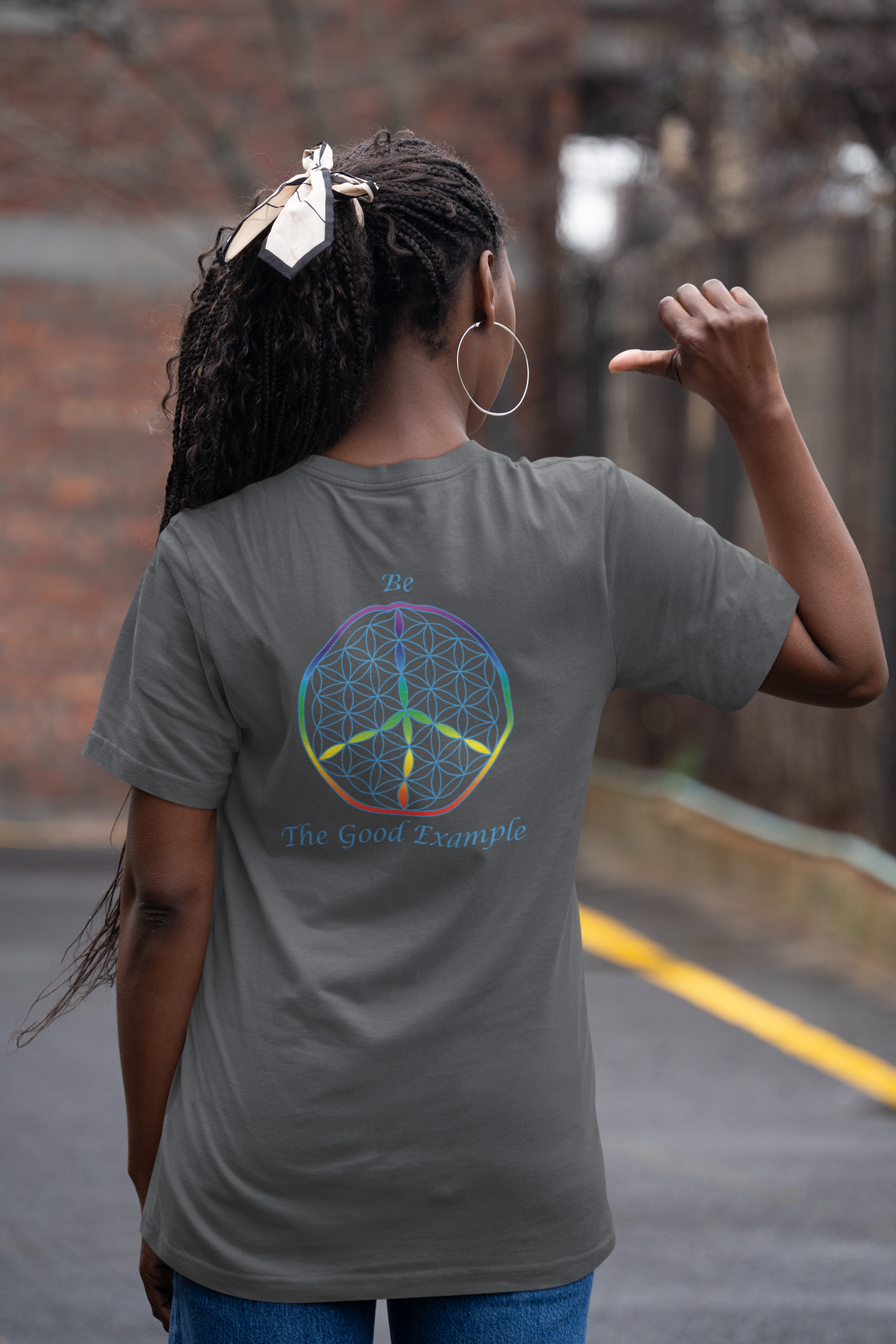 Be The Good Example Tee (back, sky blue text)