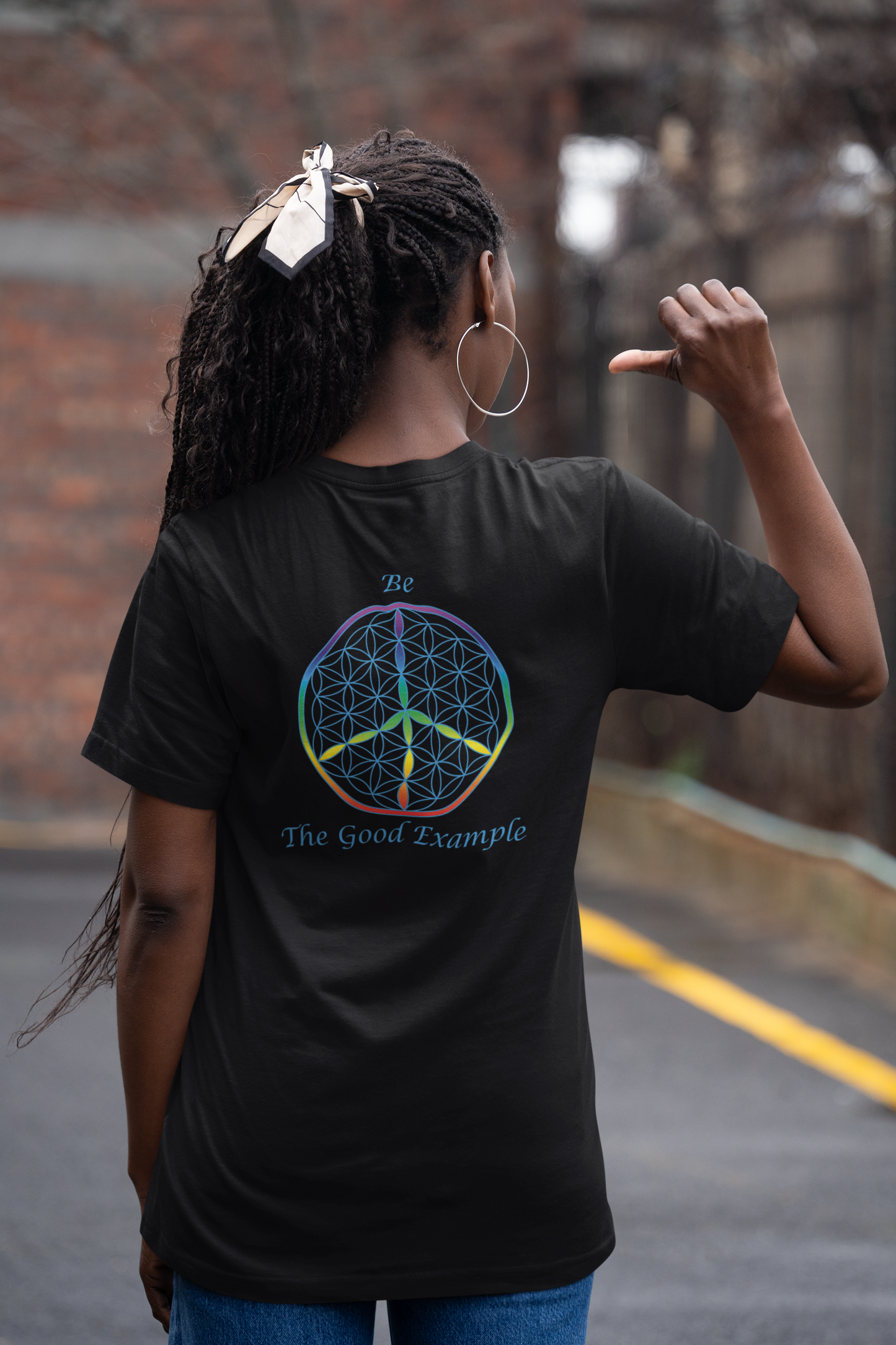 Be The Good Example Tee (back, sky blue text)