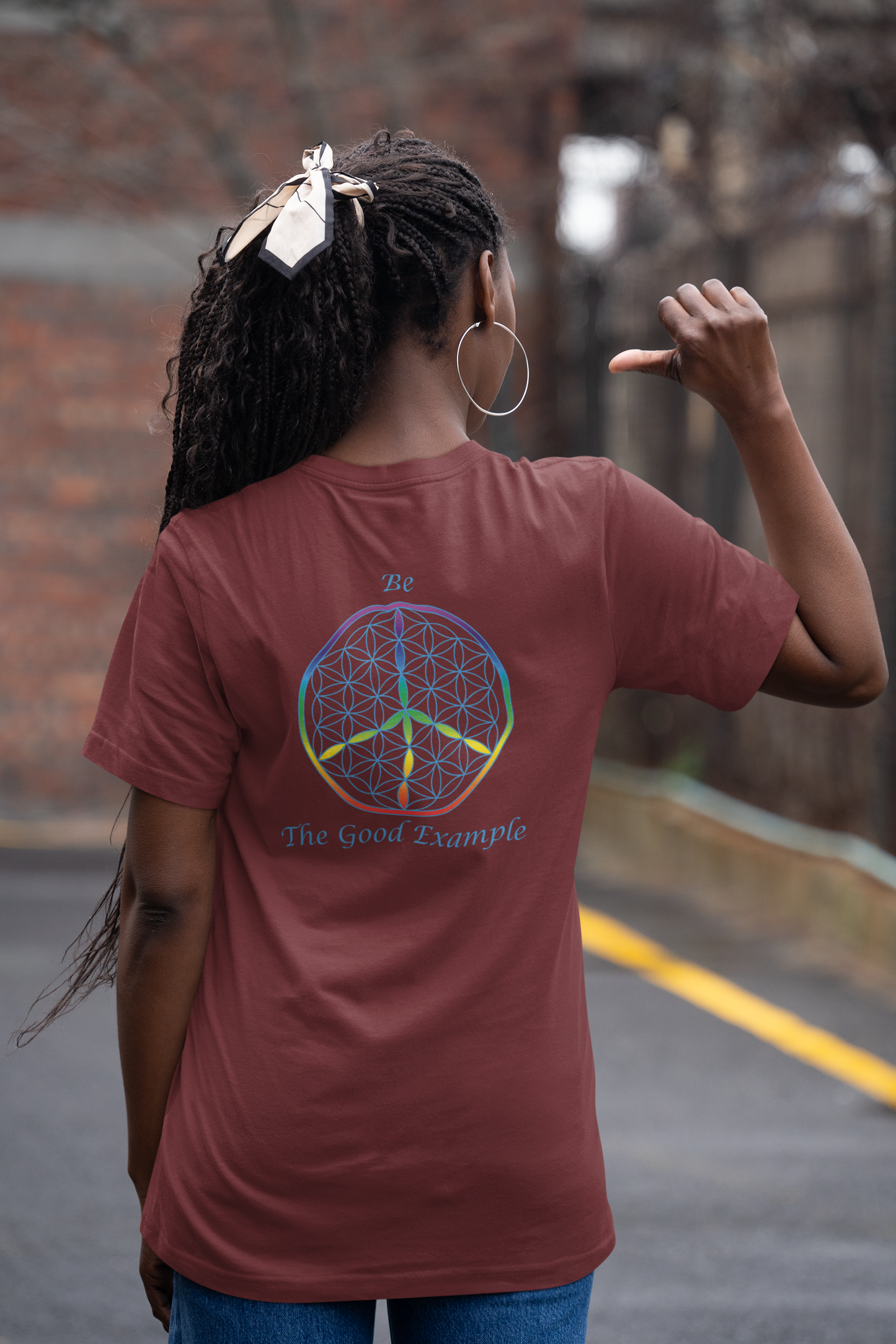 Be The Good Example Tee (back, sky blue text)