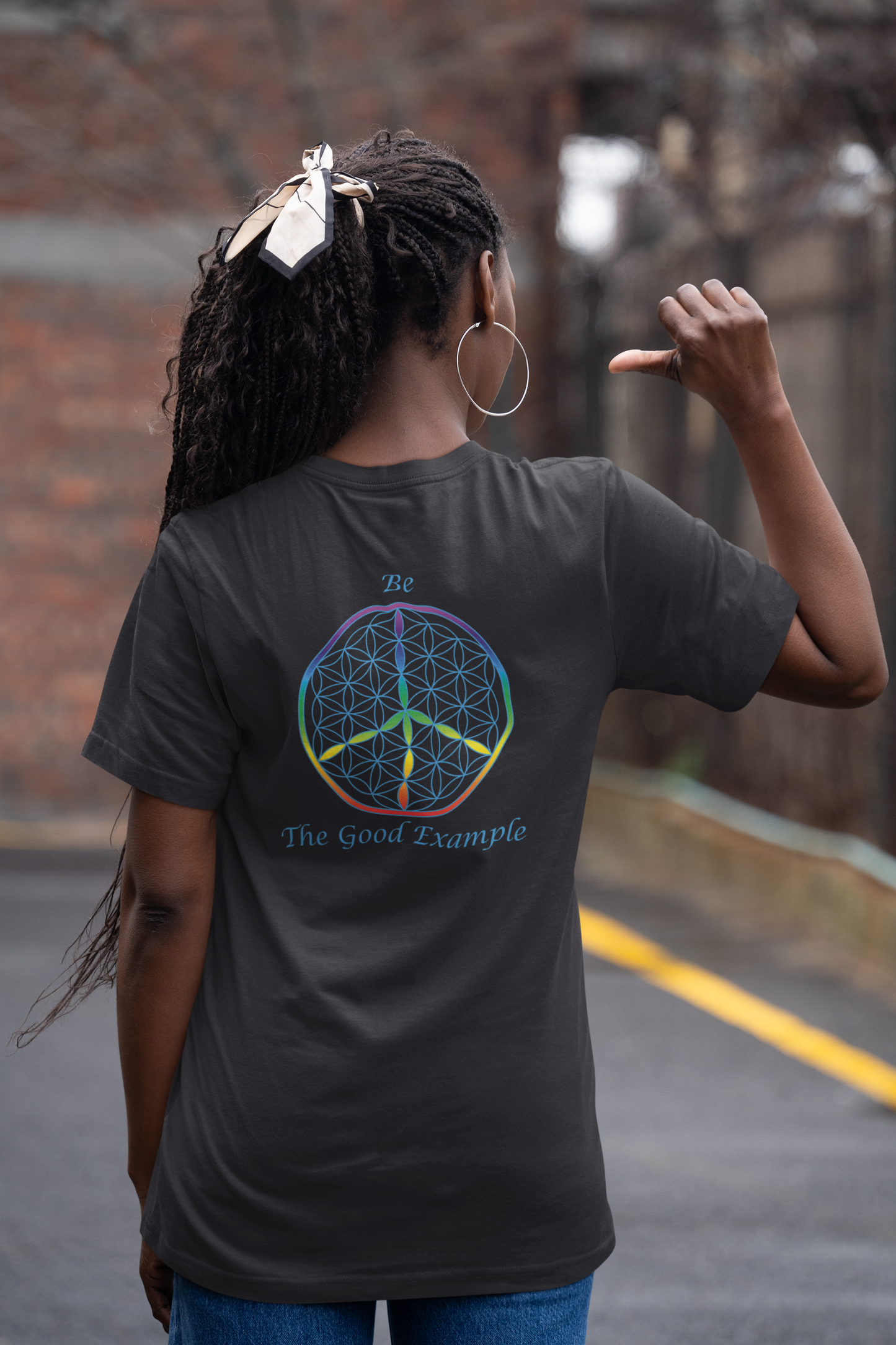 Be The Good Example Tee (back, sky blue text)