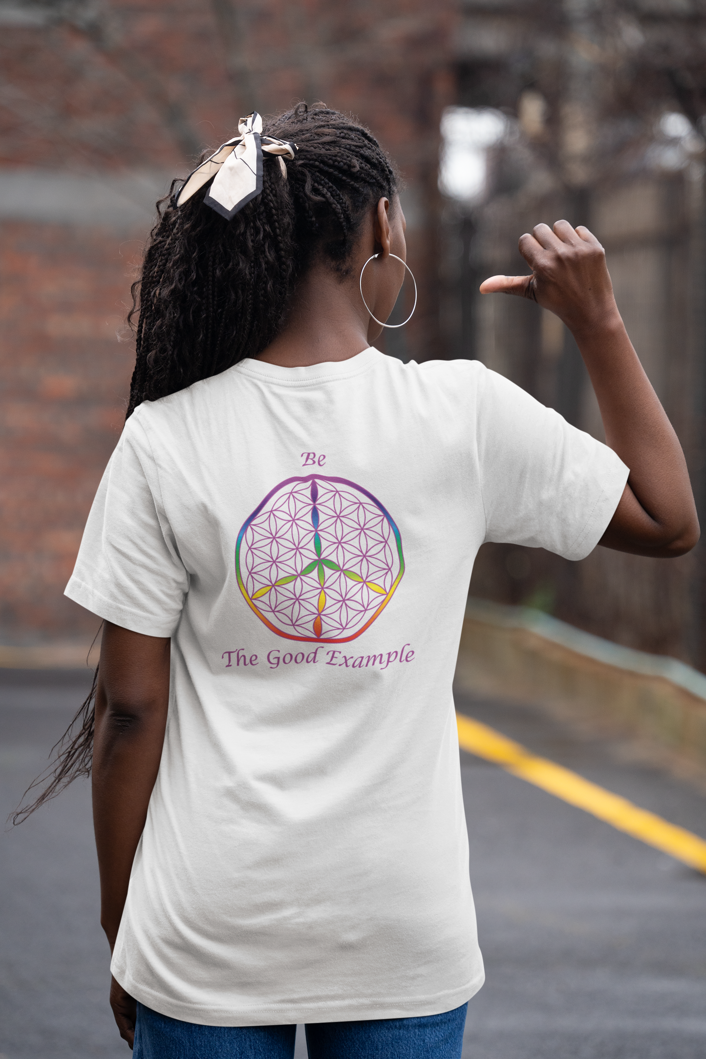 Be The Good Example Tee (back, violet text)
