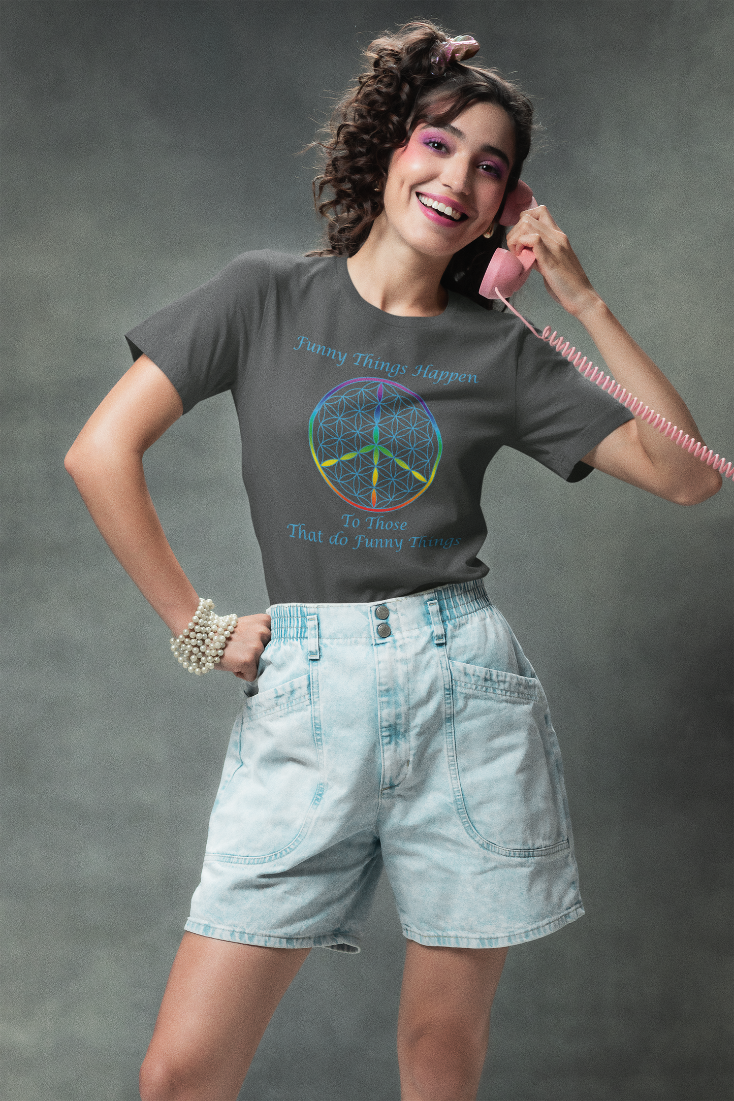 Funny Things Happen Tee (front, sky blue text)