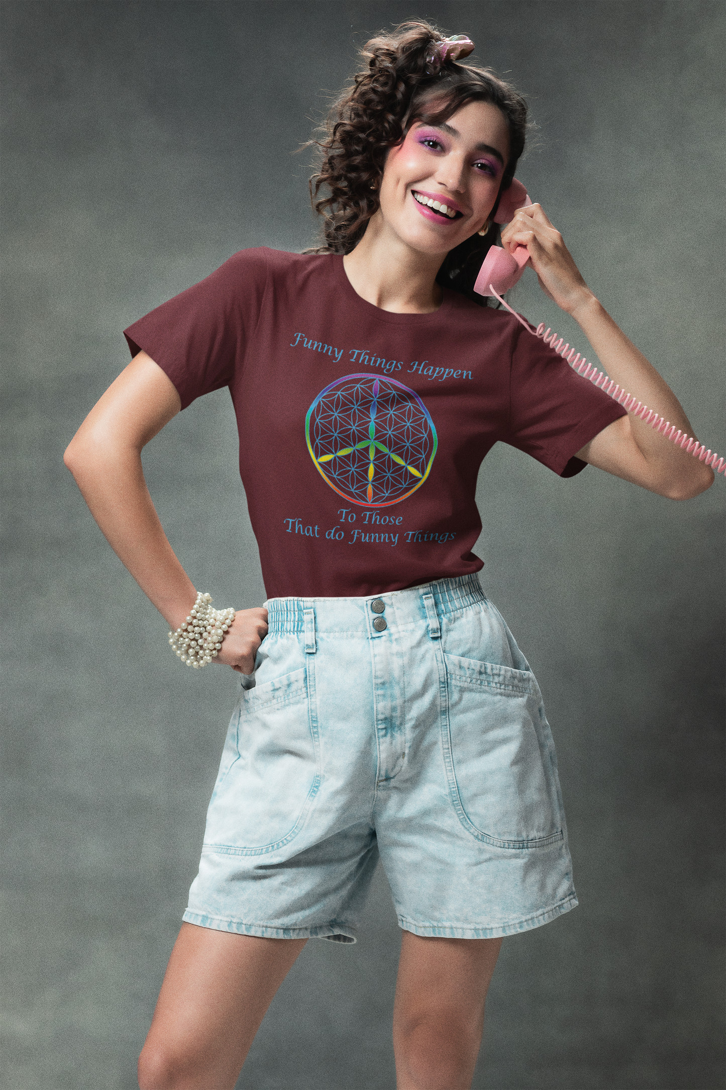 Funny Things Happen Tee (front, sky blue text)