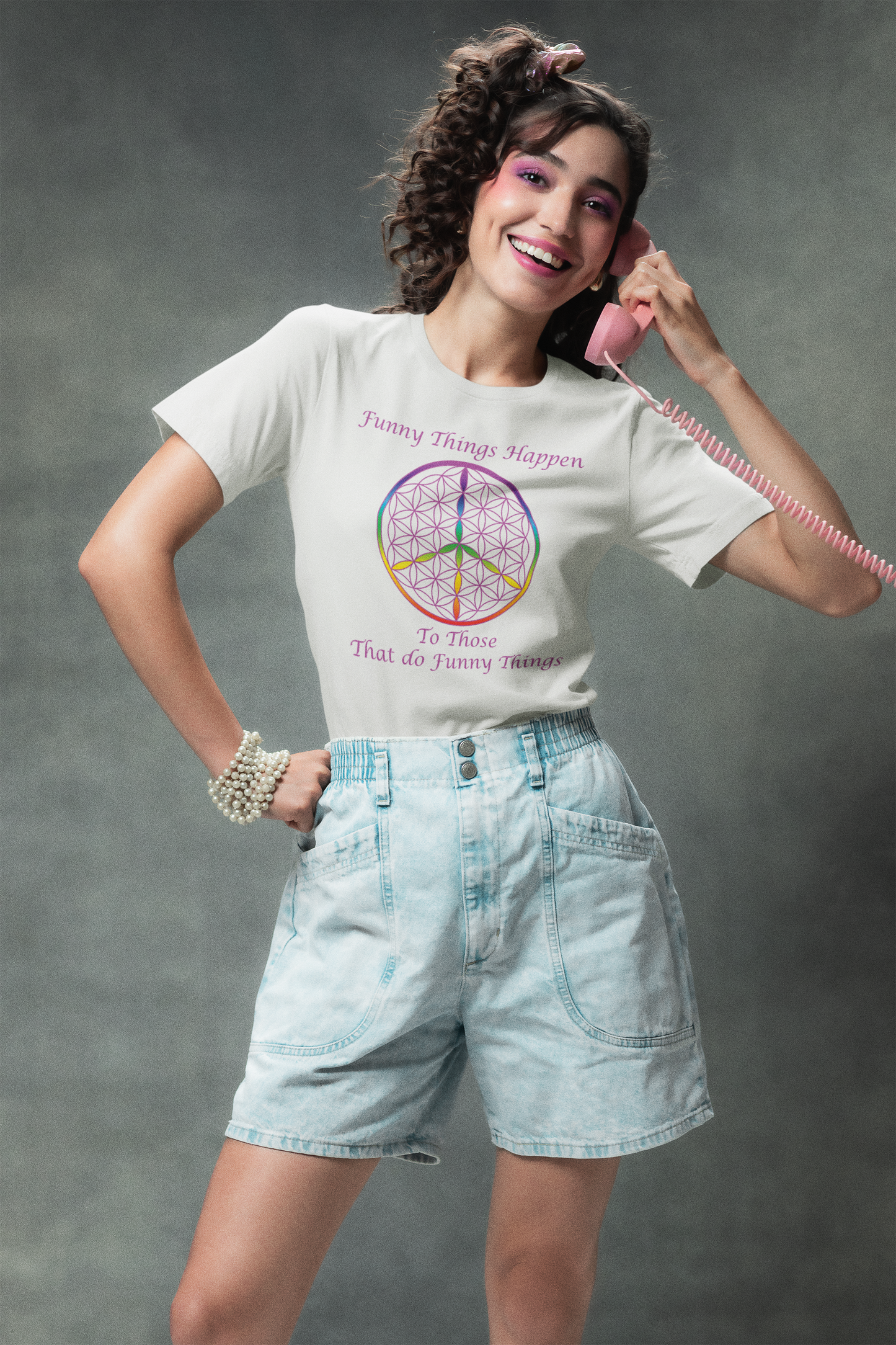 Funny Things Happen Tee (front, violet text)