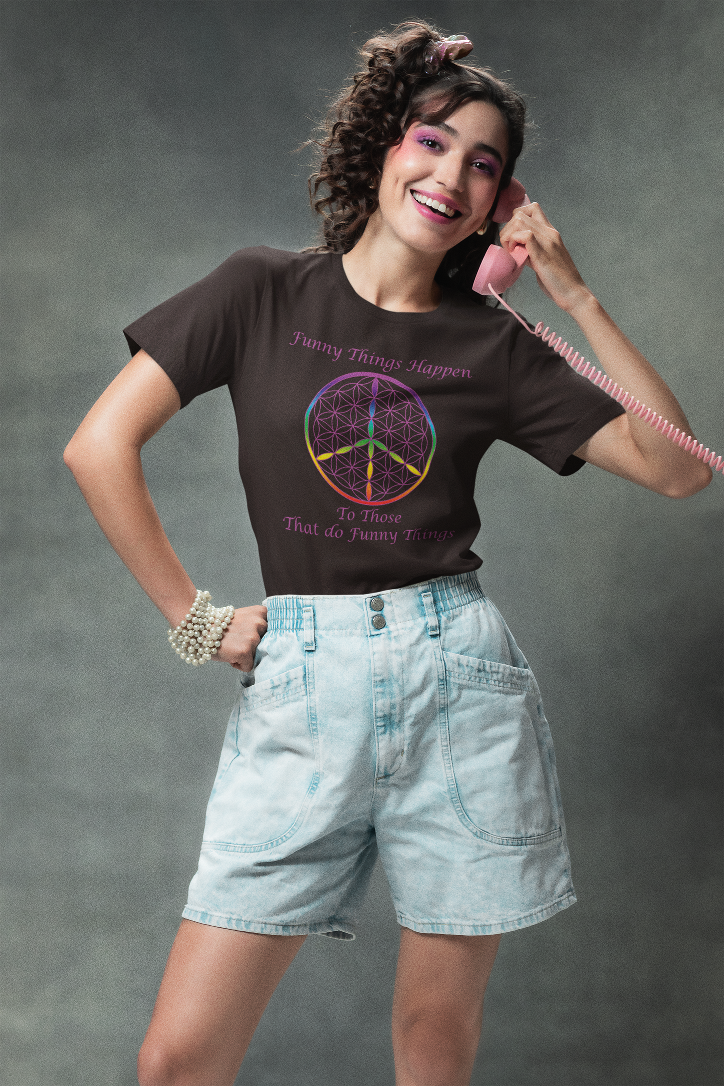 Funny Things Happen Tee (front, violet text)