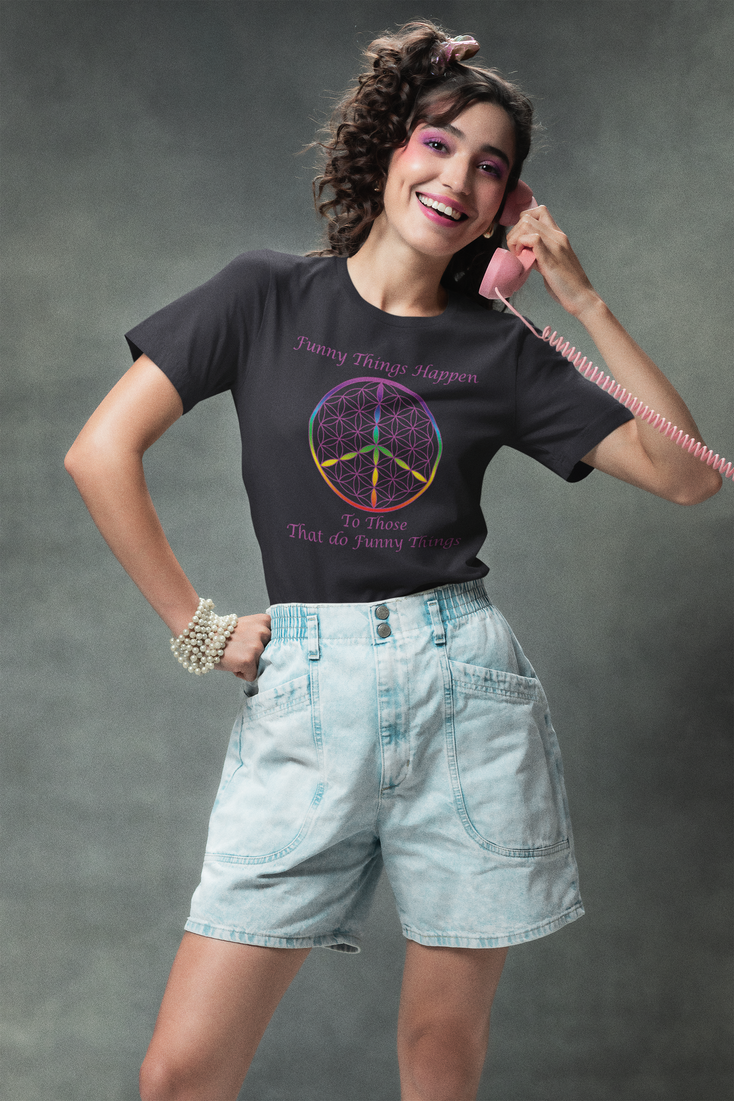 Funny Things Happen Tee (front, violet text)