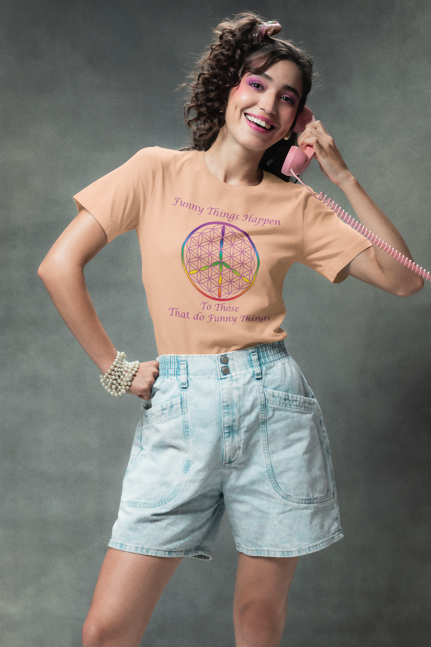 Funny Things Happen Tee (front, violet text)