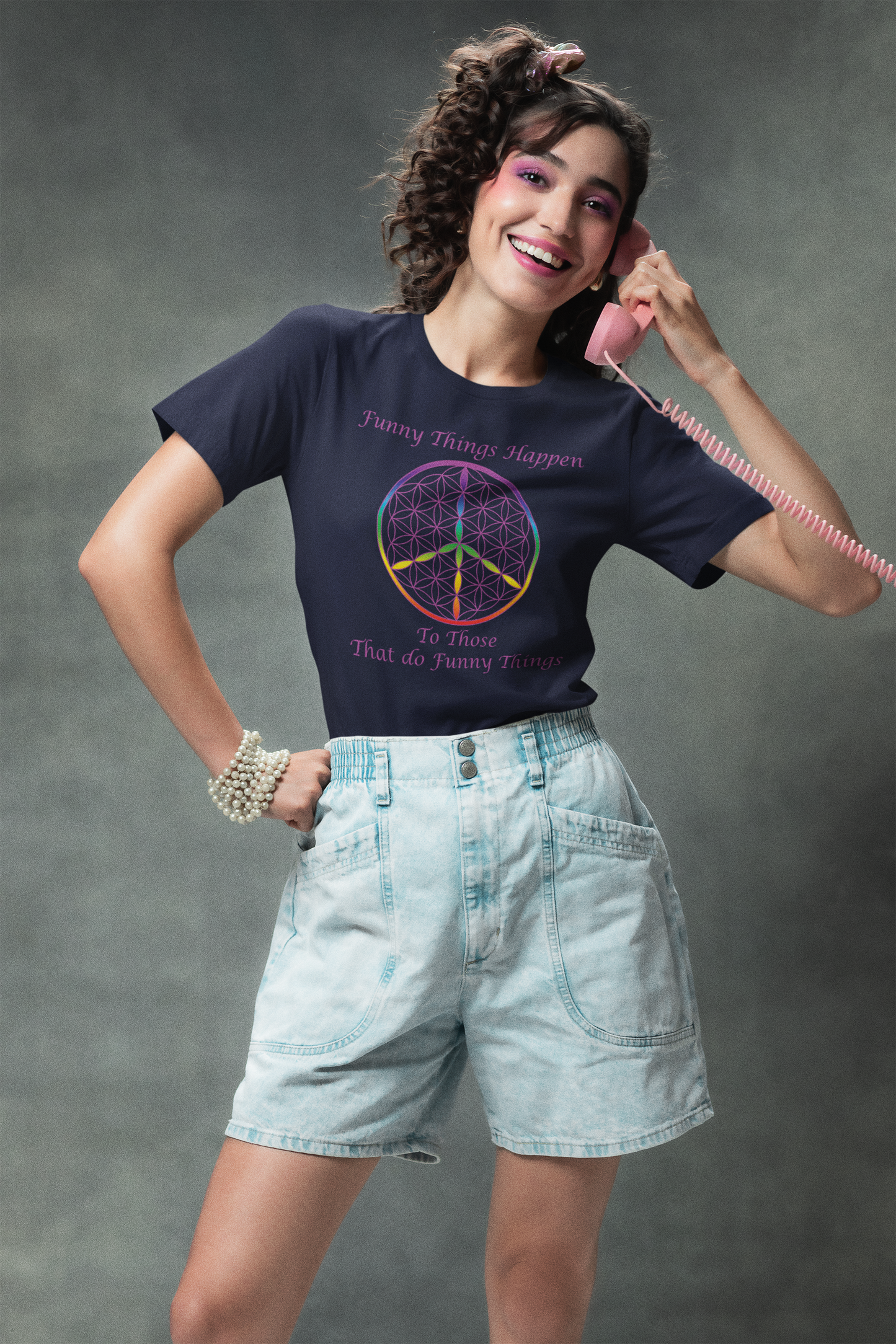 Funny Things Happen Tee (front, violet text)