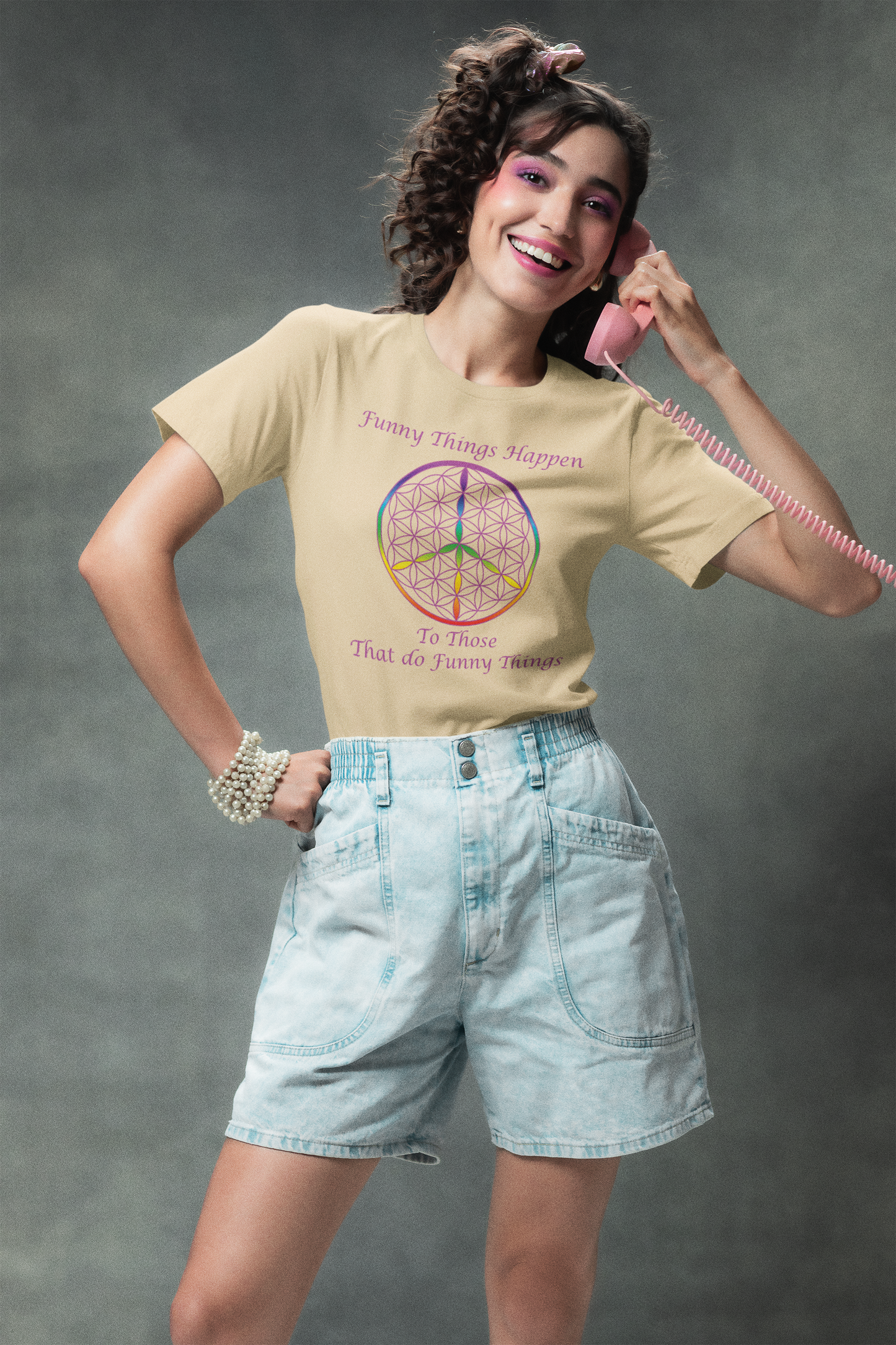 Funny Things Happen Tee (front, violet text)