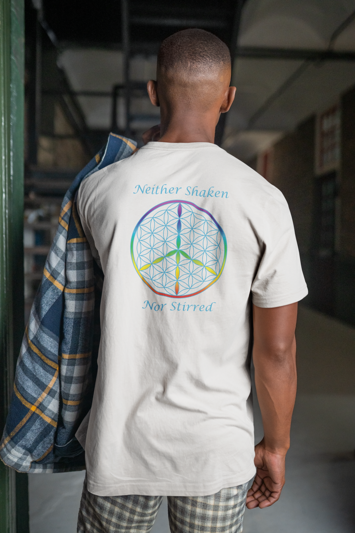 Neither Shaken Nor Stirred Tee (back, sky blue text)