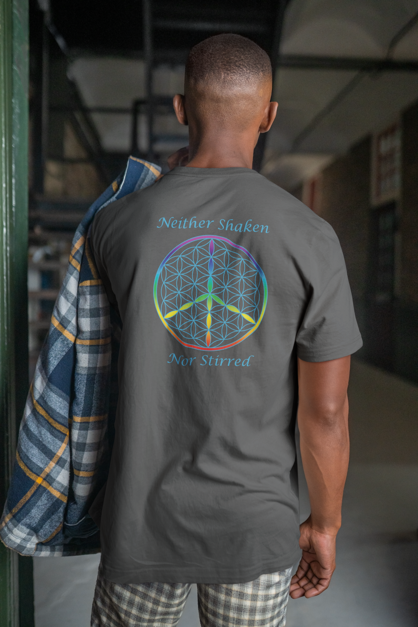 Neither Shaken Nor Stirred Tee (back, sky blue text)