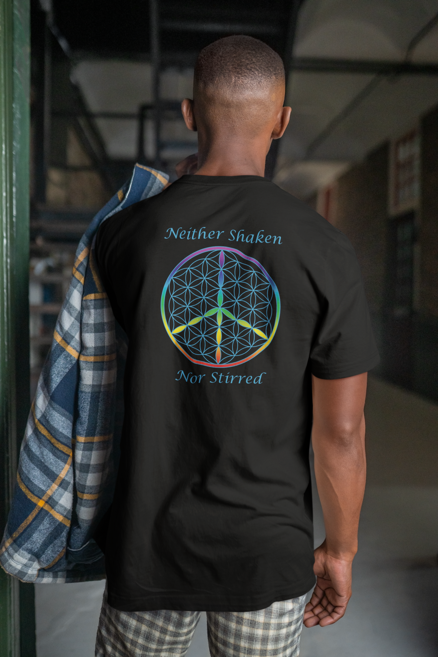 Neither Shaken Nor Stirred Tee (back, sky blue text)