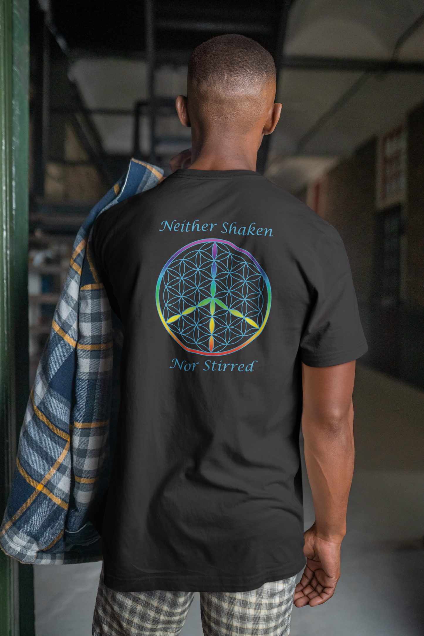 Neither Shaken Nor Stirred Tee (back, sky blue text)