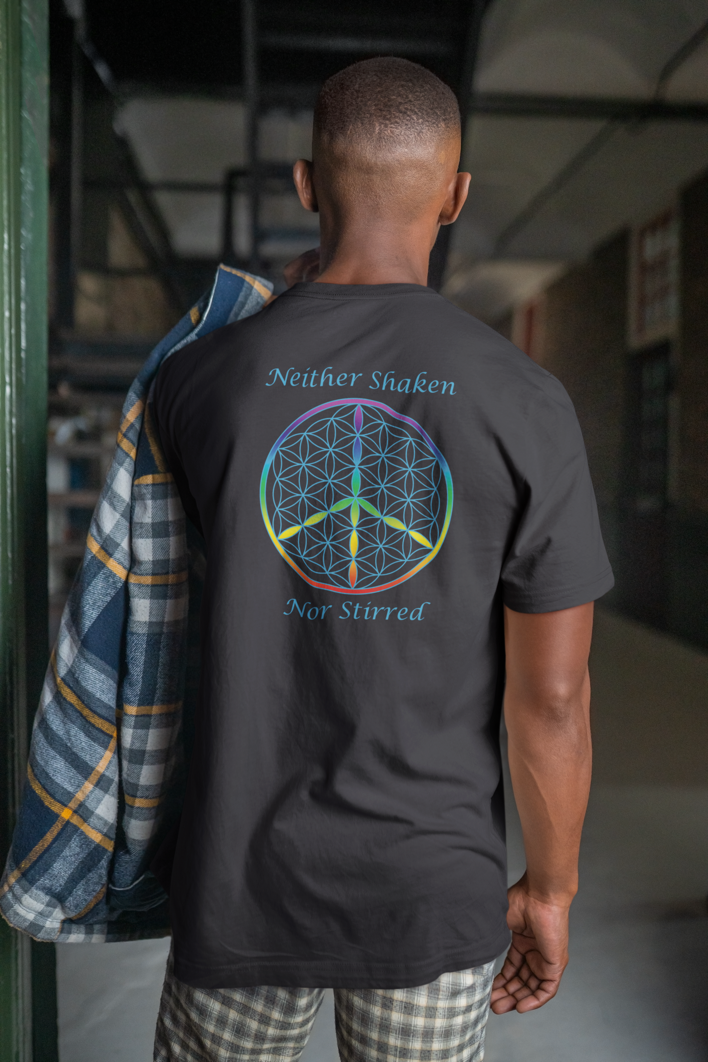 Neither Shaken Nor Stirred Tee (back, sky blue text)