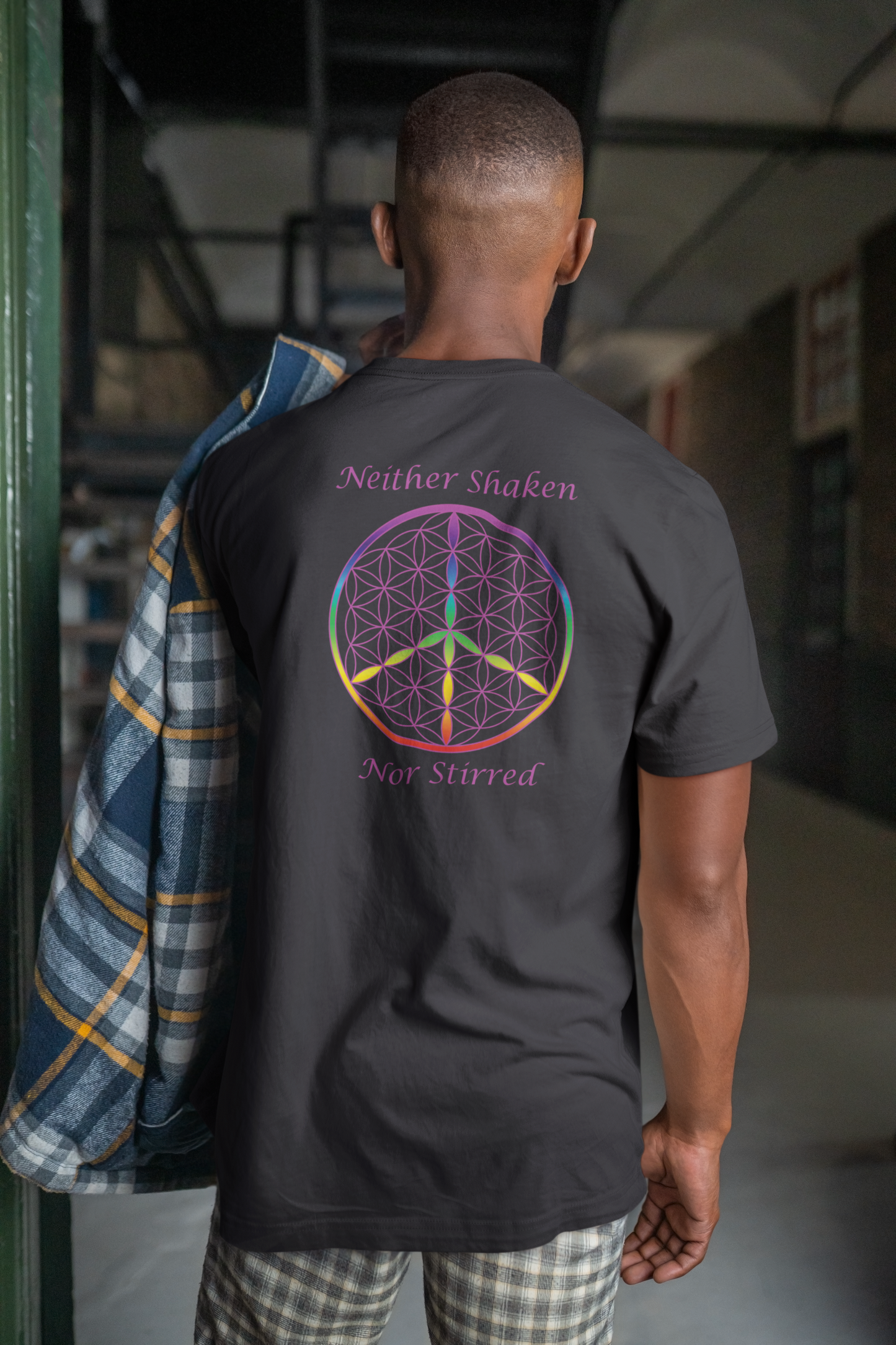 Neither Shaken Nor Stirred Tee (back, violet text)