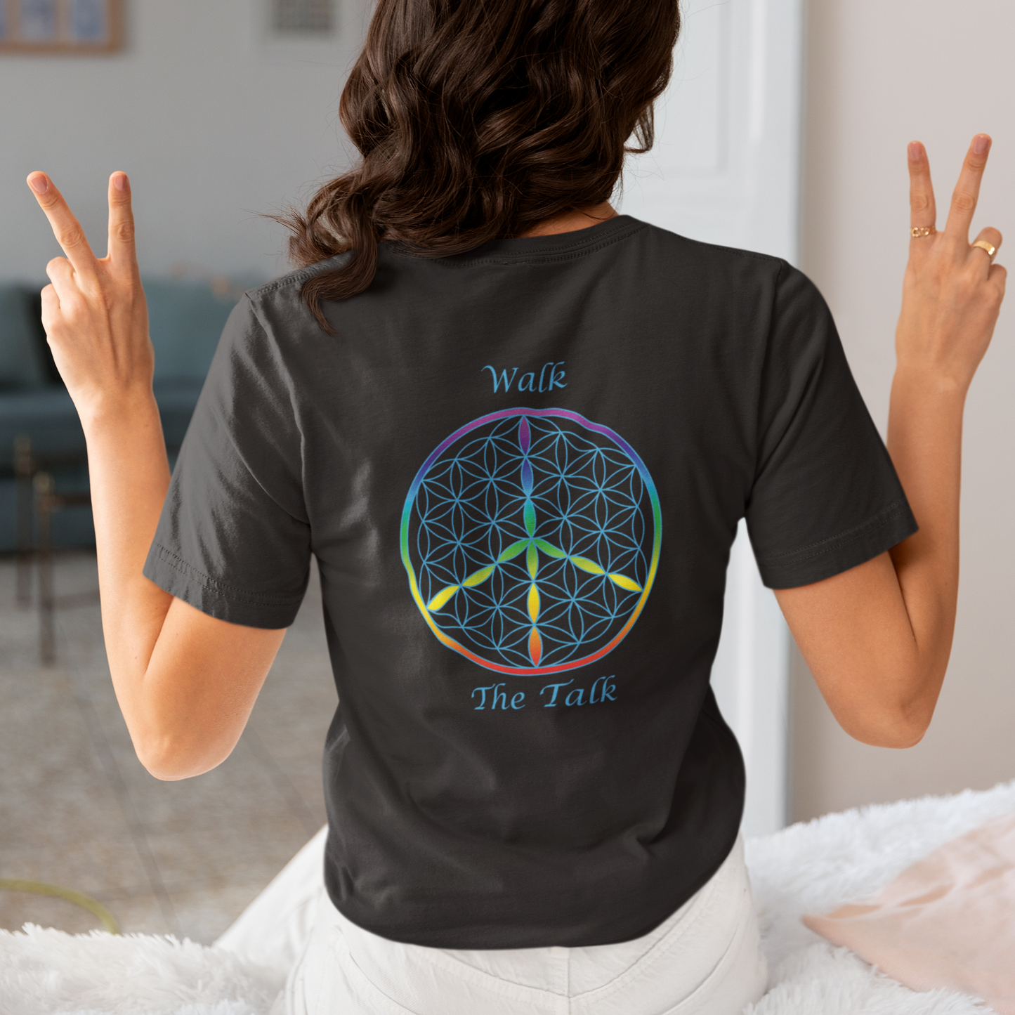 Walk The Talk Tee (back, sky blue text)