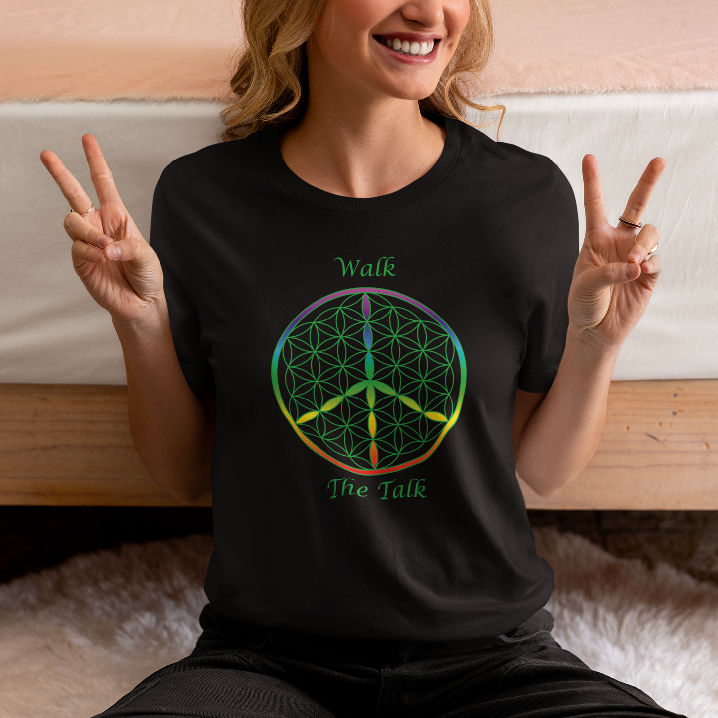 Walk The Talk Tee (front, green text)