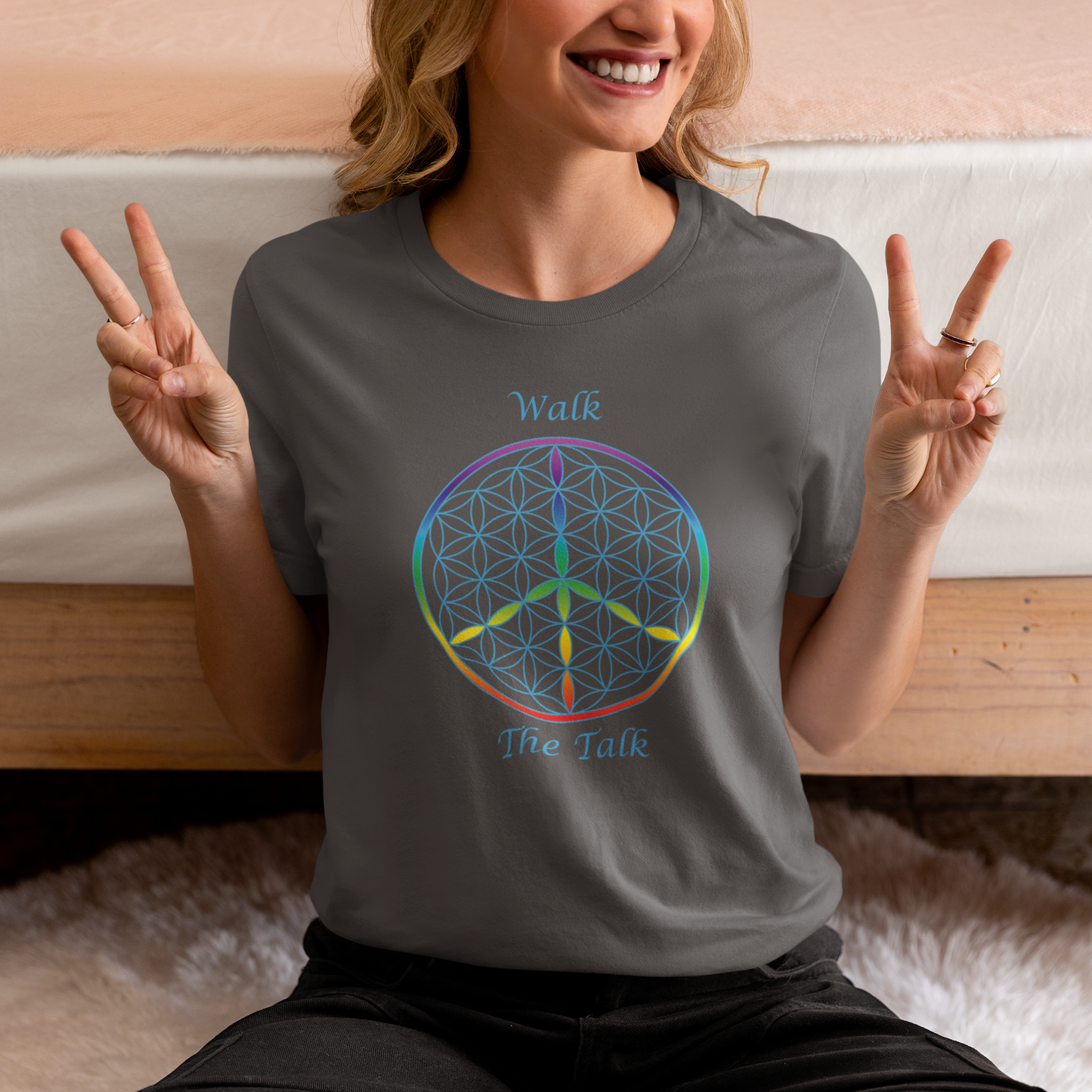 Walk The Talk Tee (front, sky blue text)