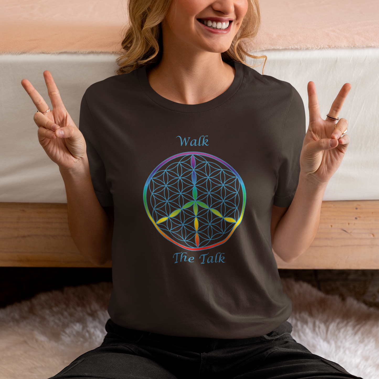 Walk The Talk Tee (front, sky blue text)