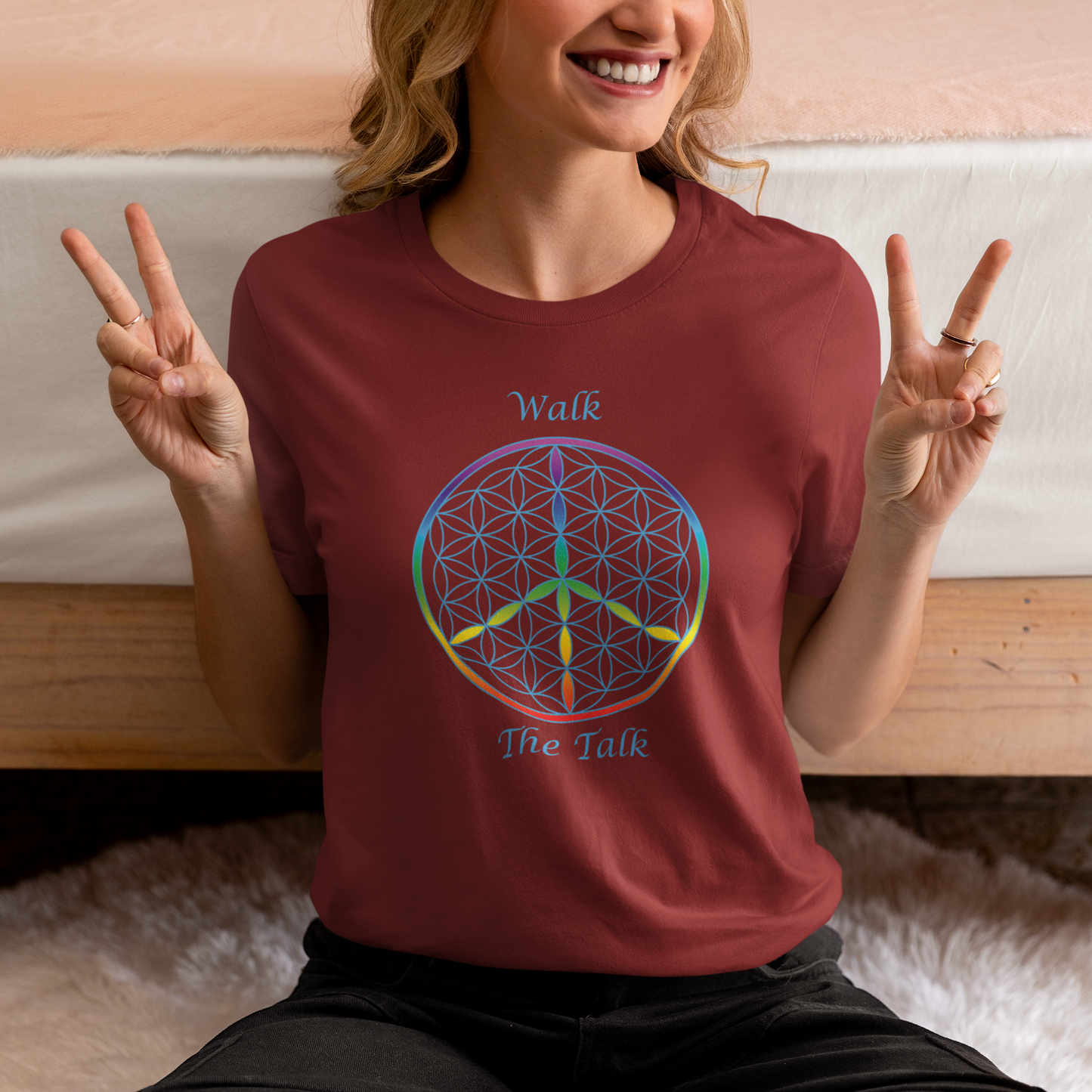 Walk The Talk Tee (front, sky blue text)