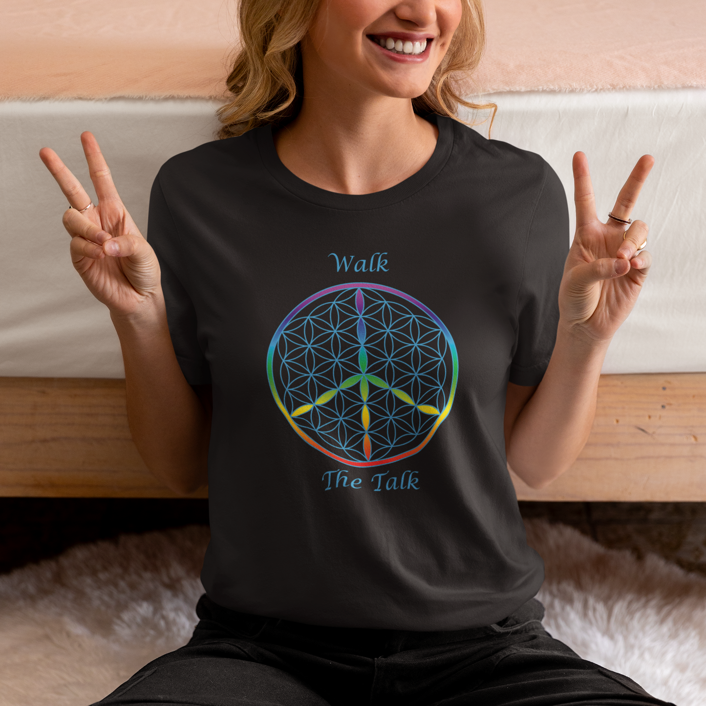 Walk The Talk Tee (front, sky blue text)