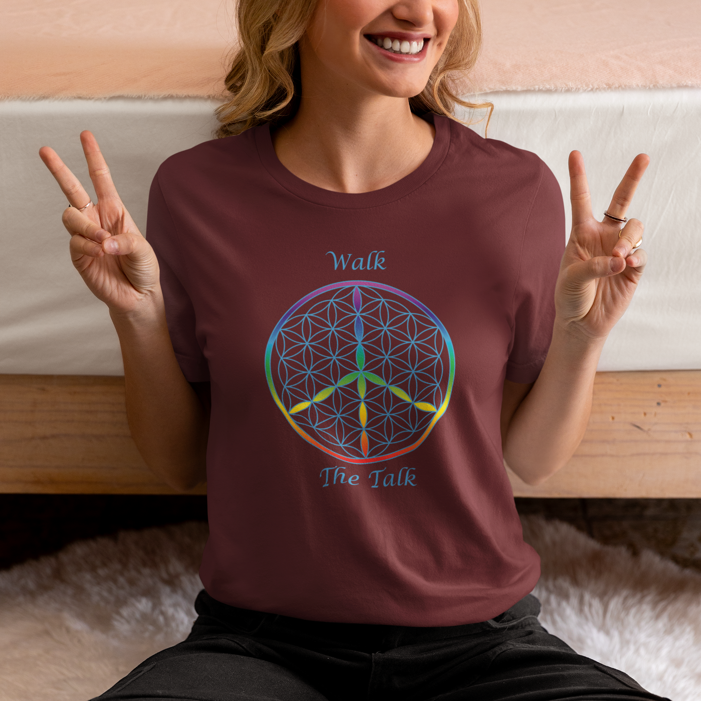 Walk The Talk Tee (front, sky blue text)