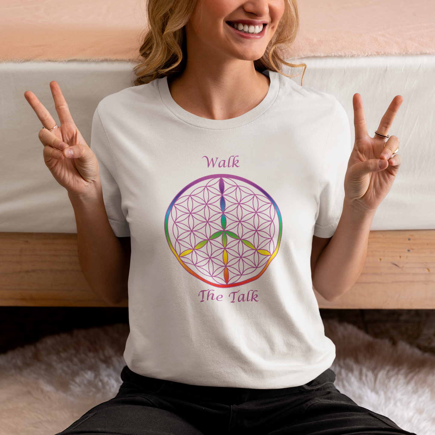 Walk The Talk Tee (front, violet text)