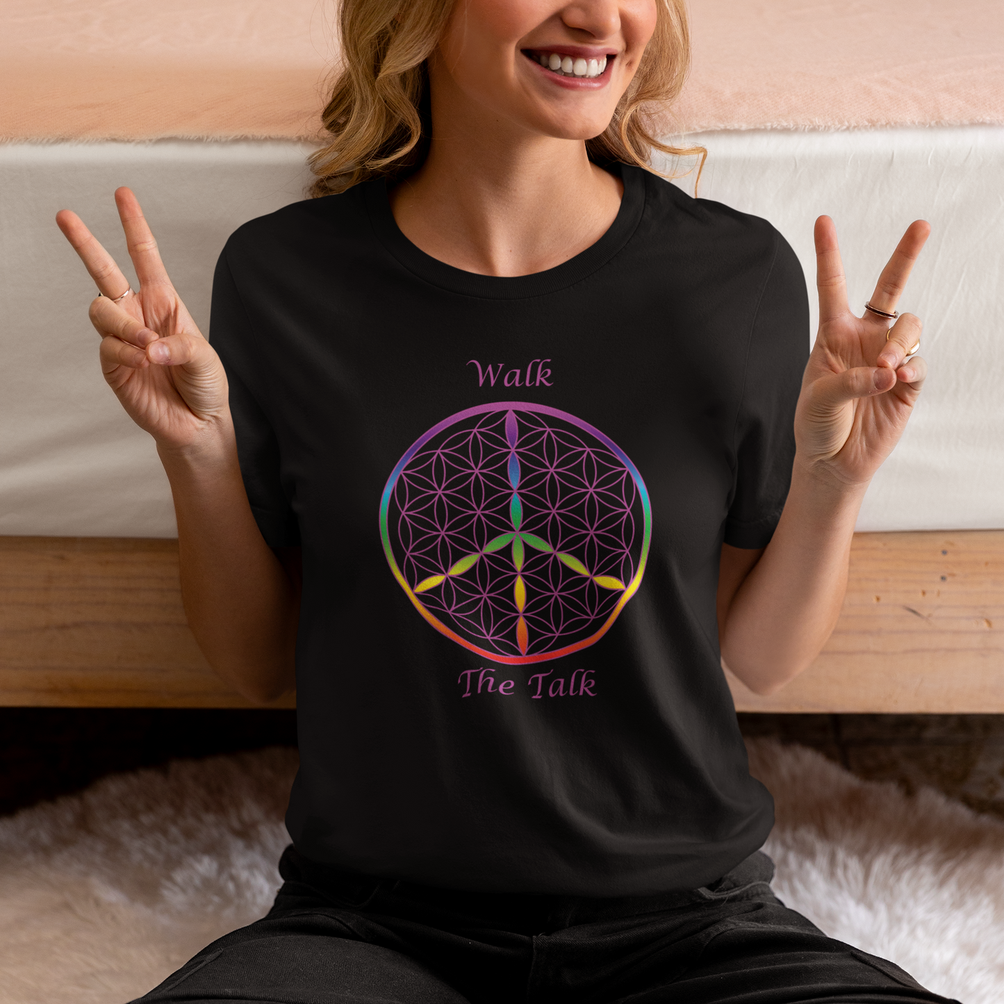 Walk The Talk Tee (front, violet text)