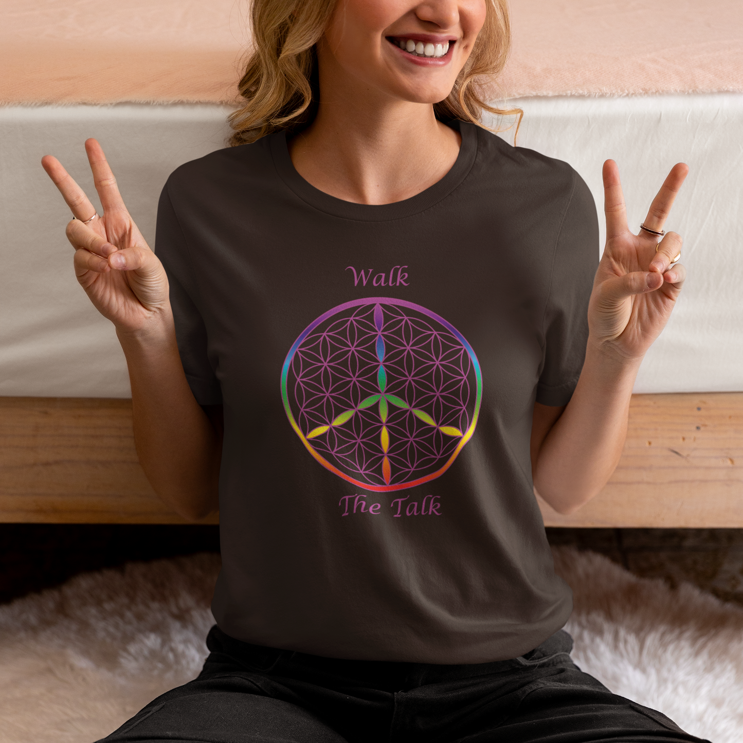 Walk The Talk Tee (front, violet text)